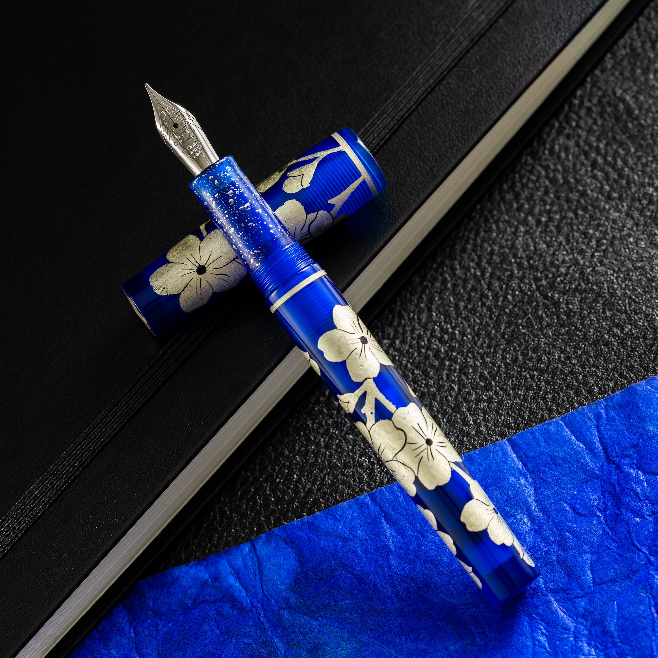 Zek Handpainted Tezhip Art Blue with Silver Flower Fountain Pen-Pen Boutique Ltd