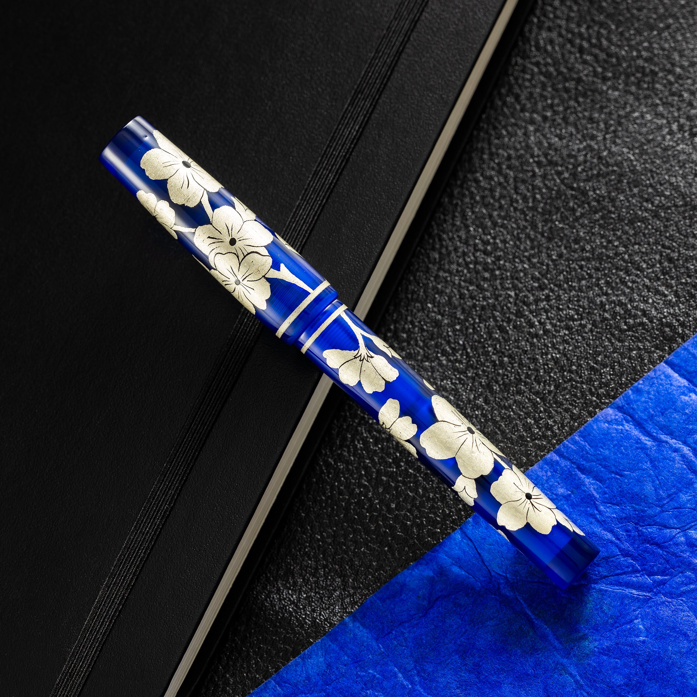 Zek Handpainted Tezhip Art Blue with Silver Flower Fountain Pen-Pen Boutique Ltd