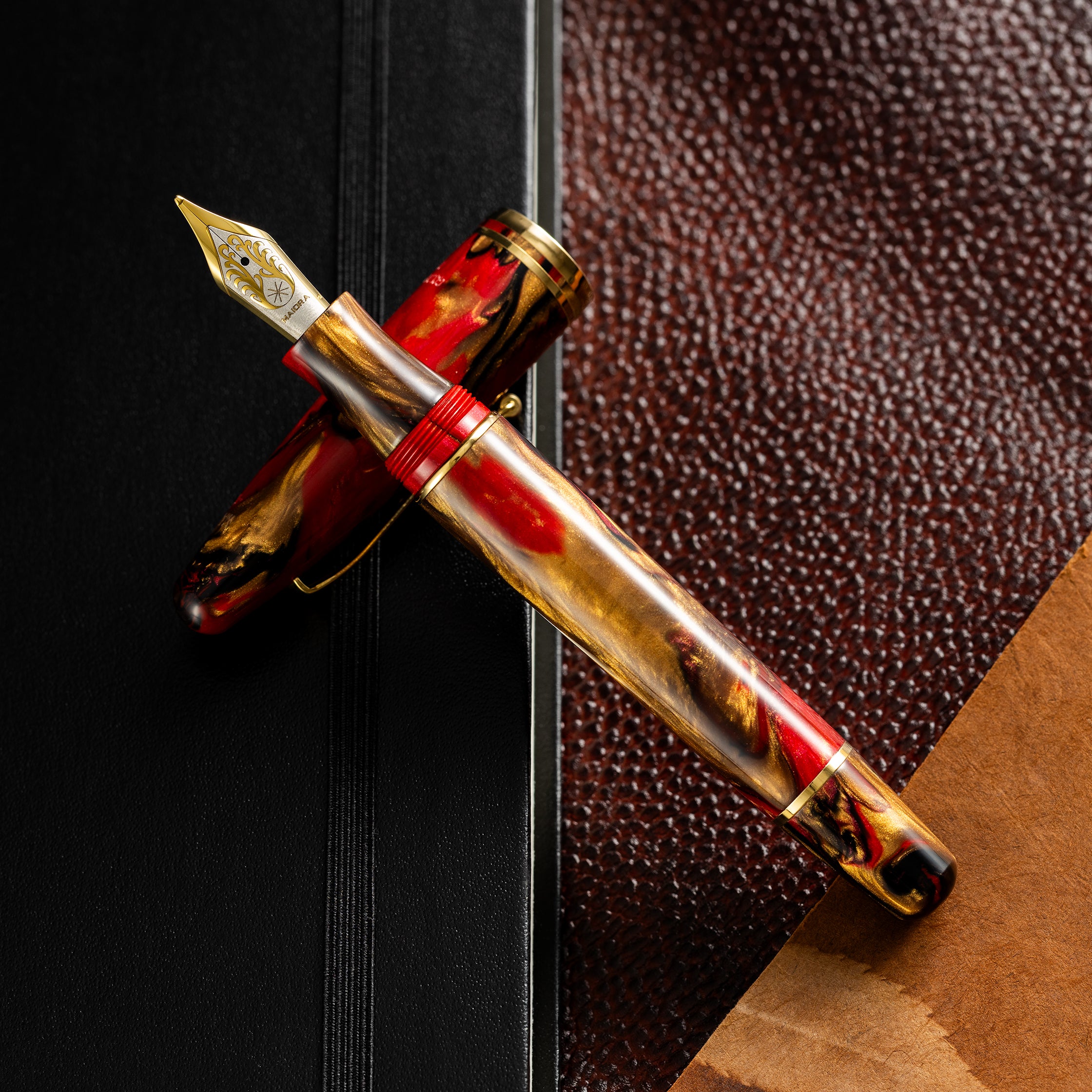 Maiora Ultra Ogiva Fountain Pen - Golden Rule - Gold Trim - Stainless Steel Nib-Pen Boutique Ltd
