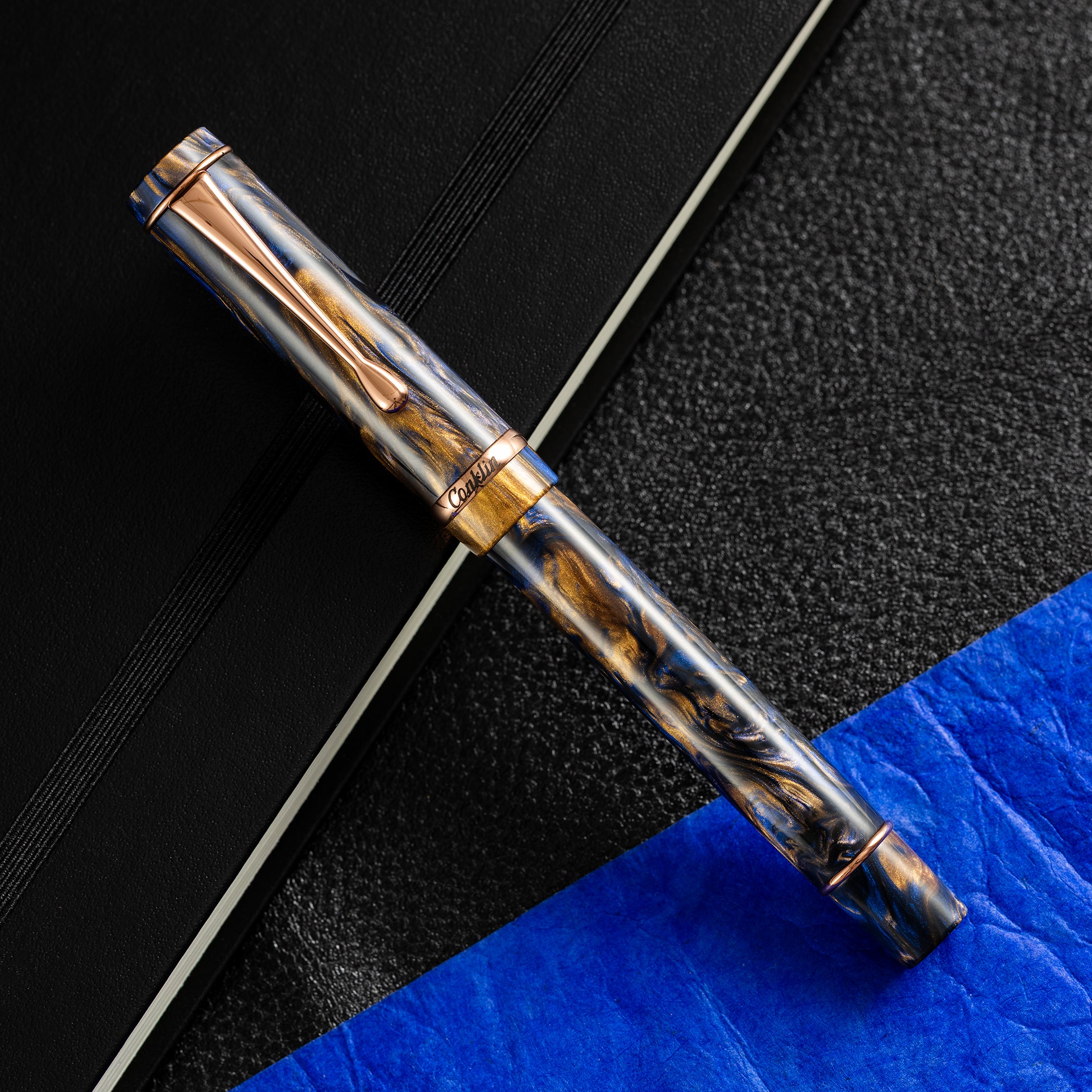 Conklin Duragraph Fountain Pen - Limited Edition - Golden Blue Jay "Horizon" - Rose Gold Plated Trim (Pen Boutique Exclusive)-Pen Boutique Ltd