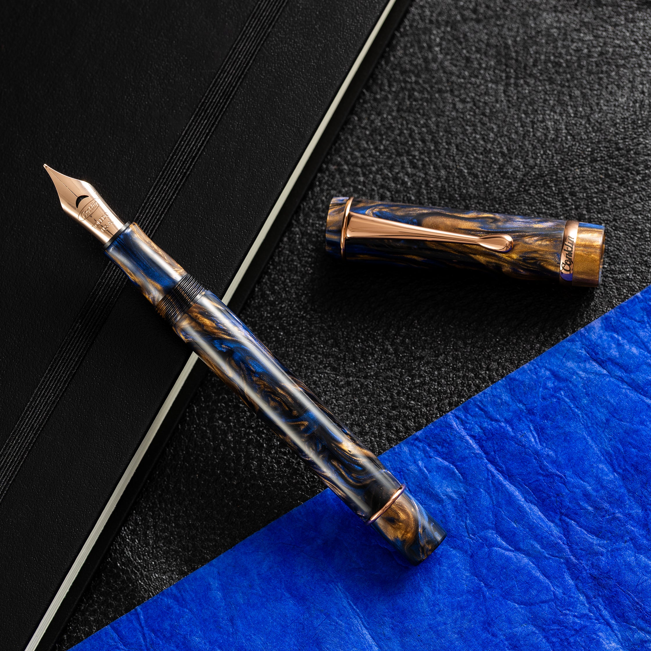 Conklin Duragraph Fountain Pen - Limited Edition - Golden Blue Jay "Horizon" - Rose Gold Plated Trim (Pen Boutique Exclusive)-Pen Boutique Ltd