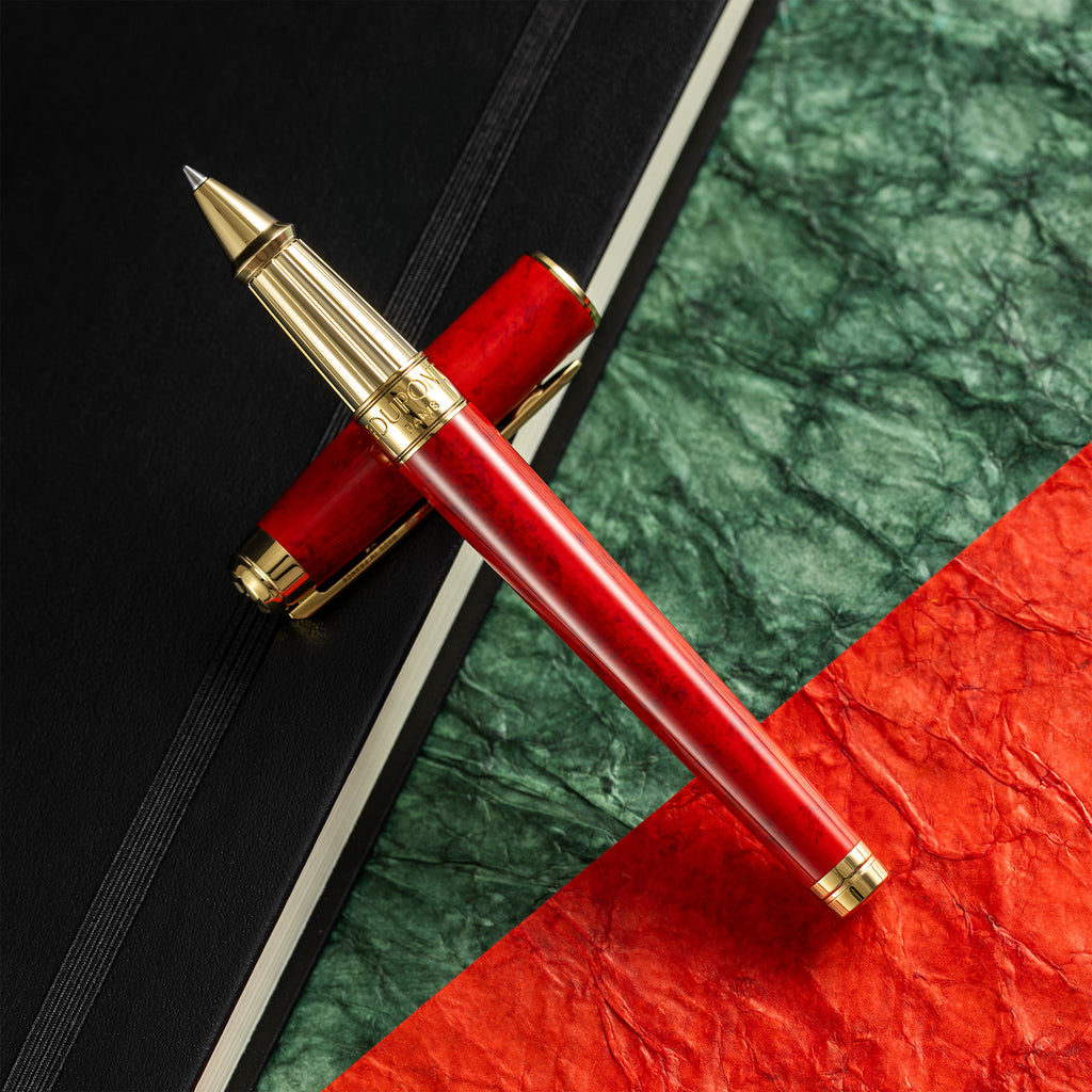 S T Dupont Line D Eternity Rollerball Pen - Limited Edition - Popote Red - Yellow Gold Trim (Large)-Pen Boutique Ltd