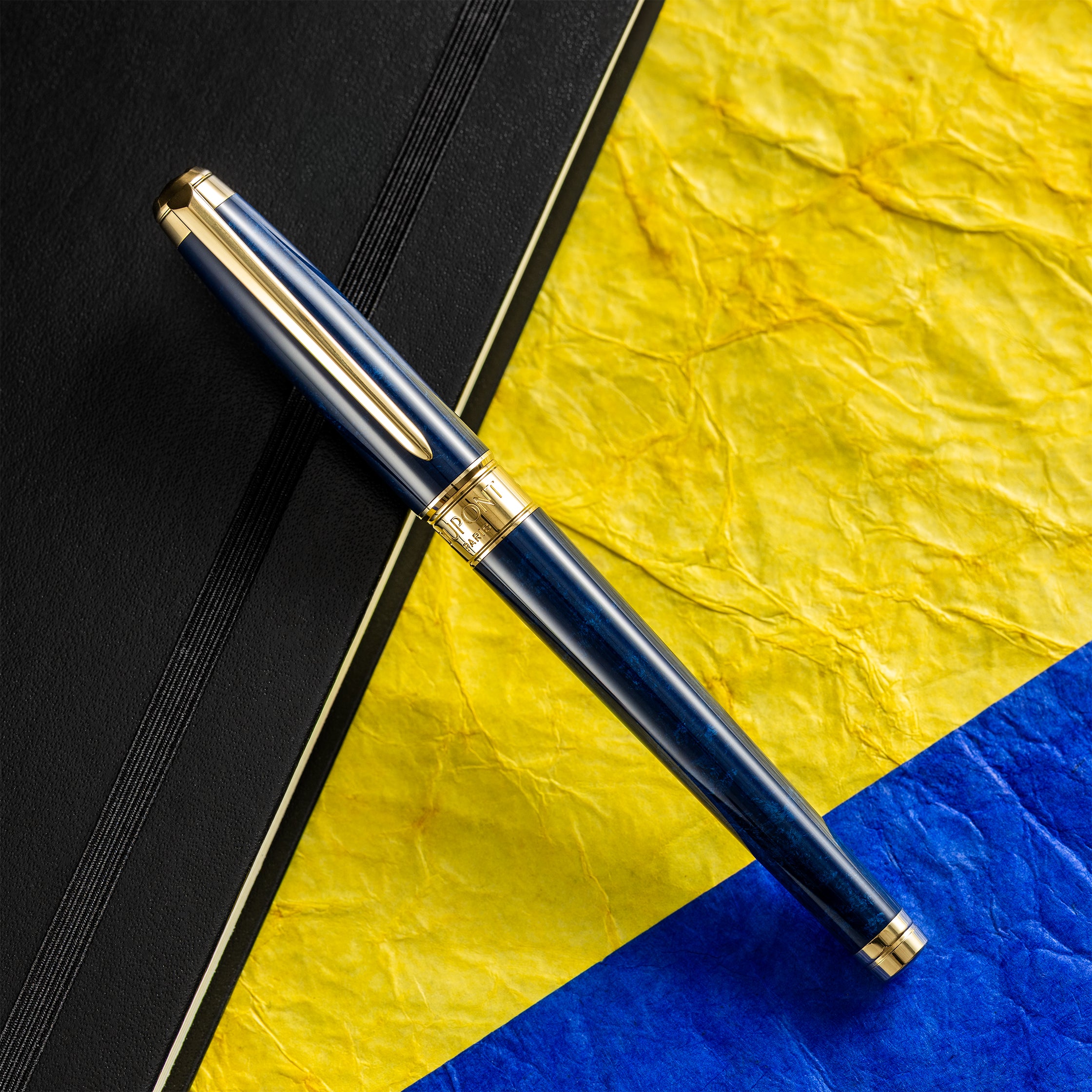 S T Dupont Line D Eternity Fountain Pen - Limited Edition - Popote Blue - Yellow Gold Trim (Large)-Pen Boutique Ltd