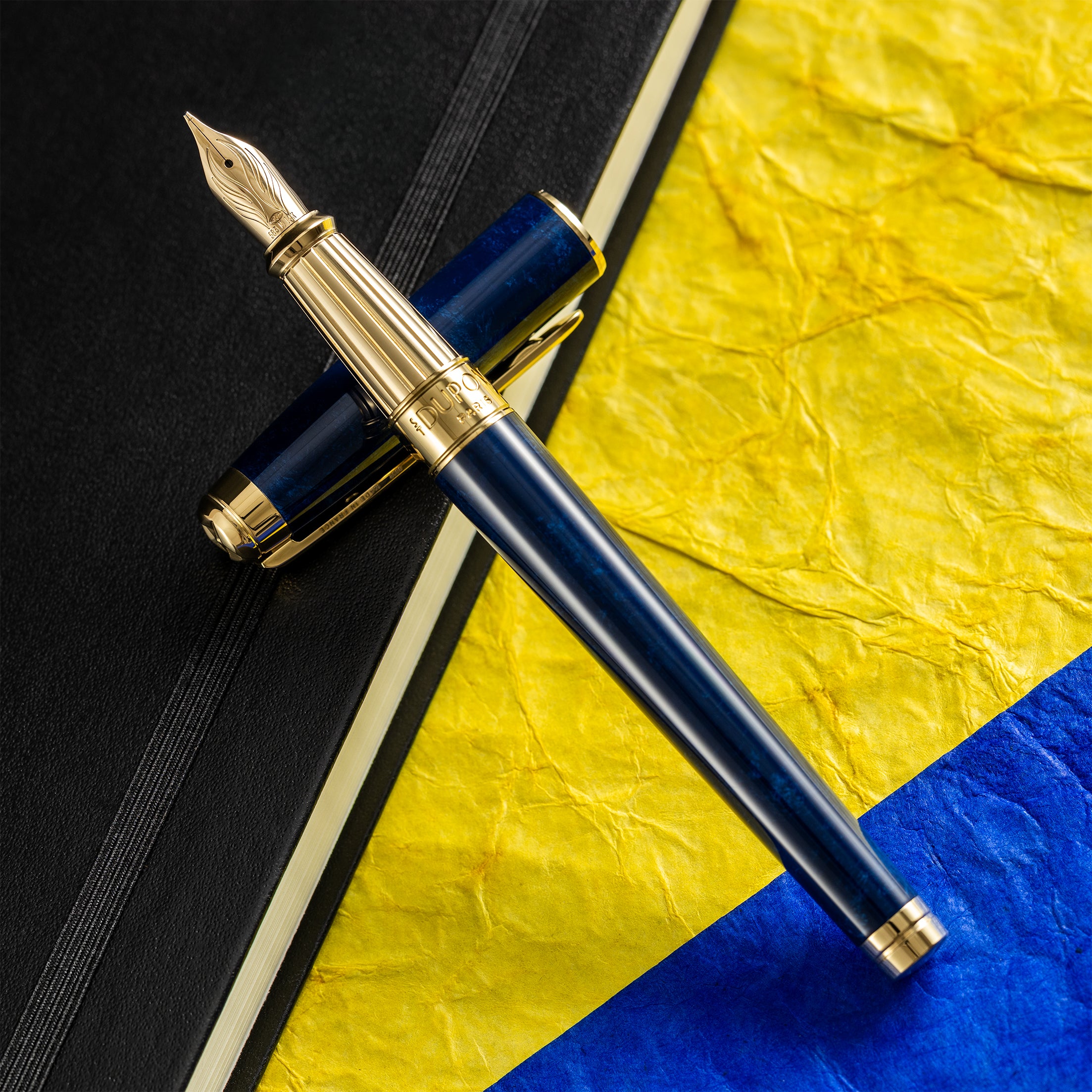 S T Dupont Line D Eternity Fountain Pen - Limited Edition - Popote Blue - Yellow Gold Trim (Large)-Pen Boutique Ltd
