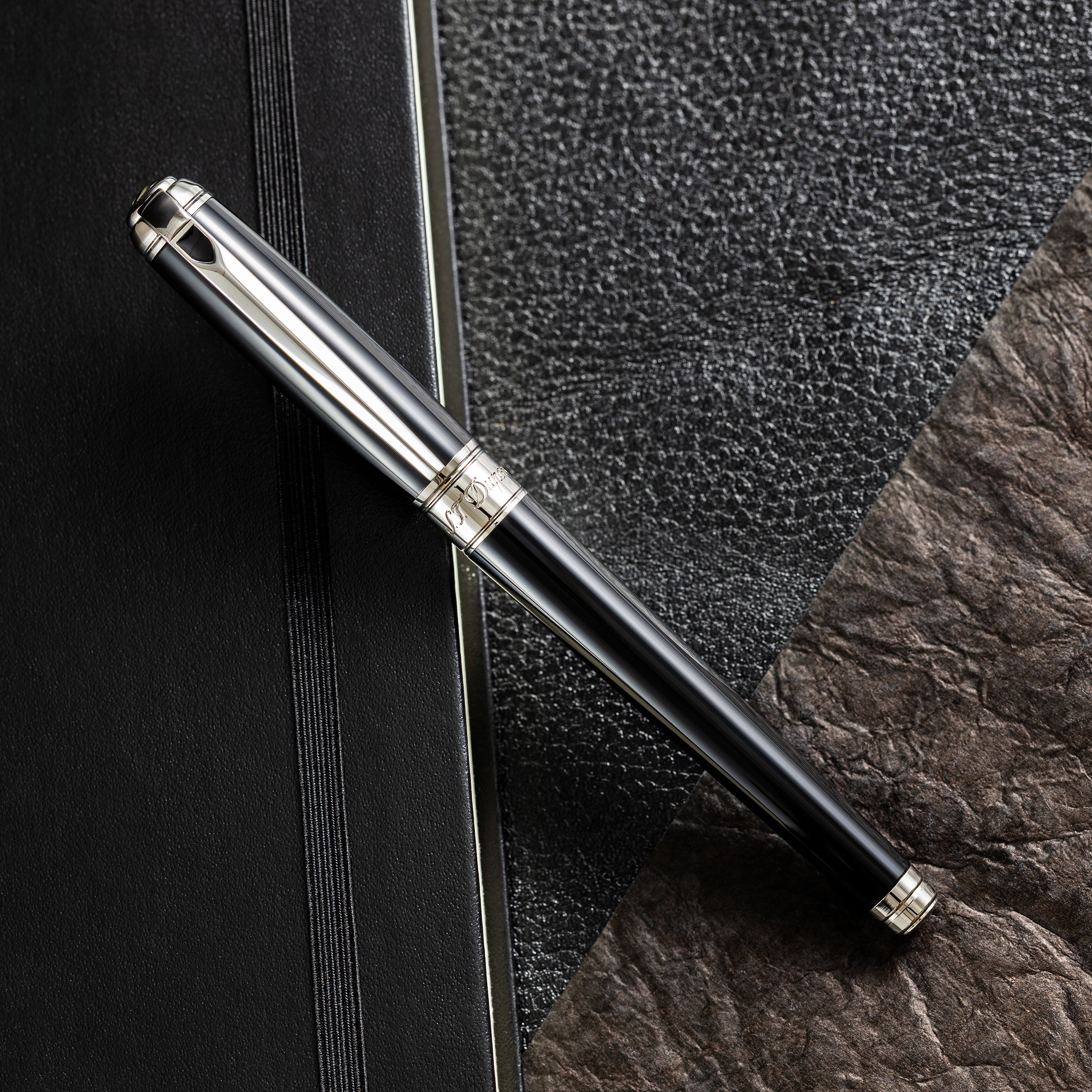 S T Dupont Line D Fountain Pen - Palladium - Black - Medium - Pen Boutique Ltd