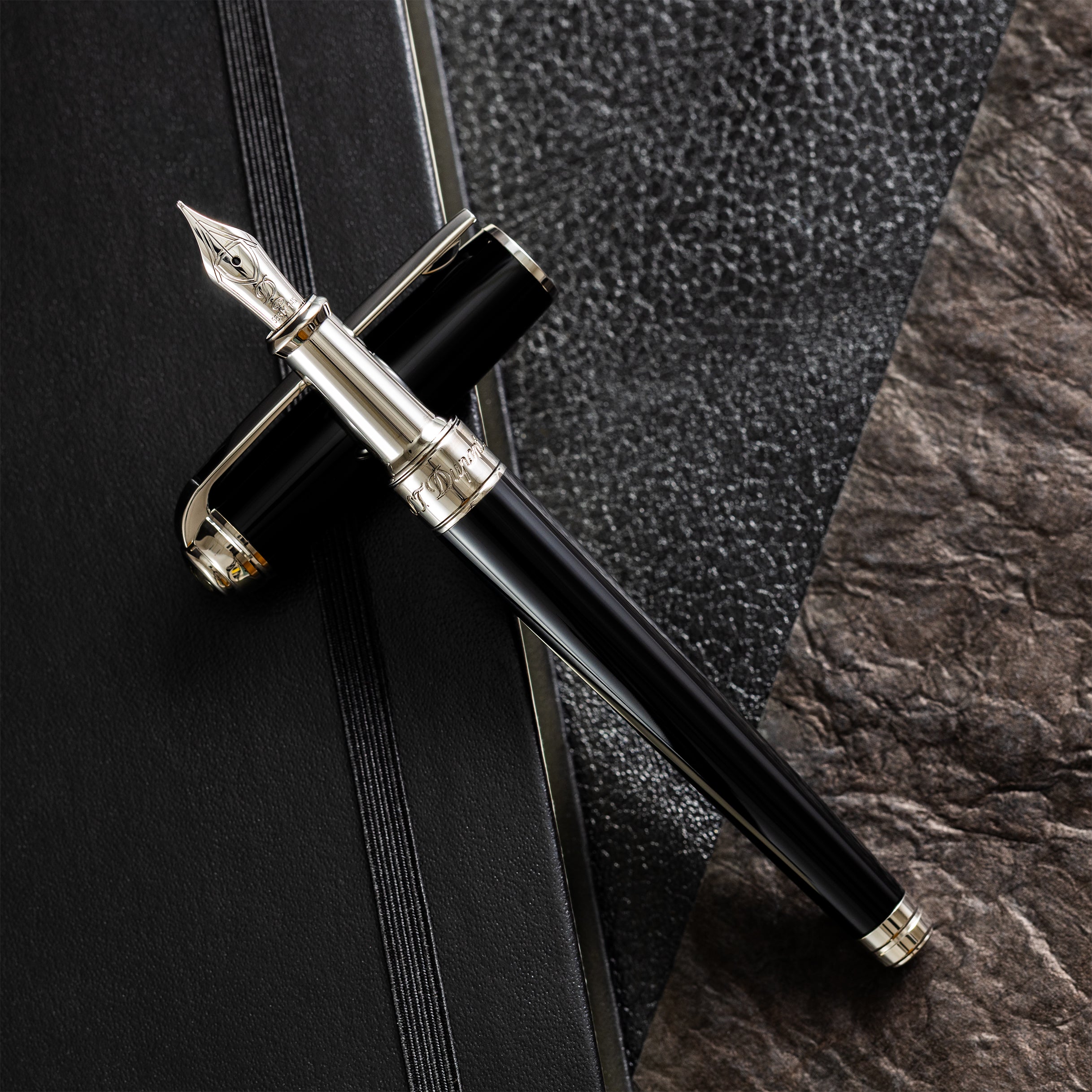 S T Dupont Line D Fountain Pen - Palladium - Black - Medium - Pen Boutique Ltd