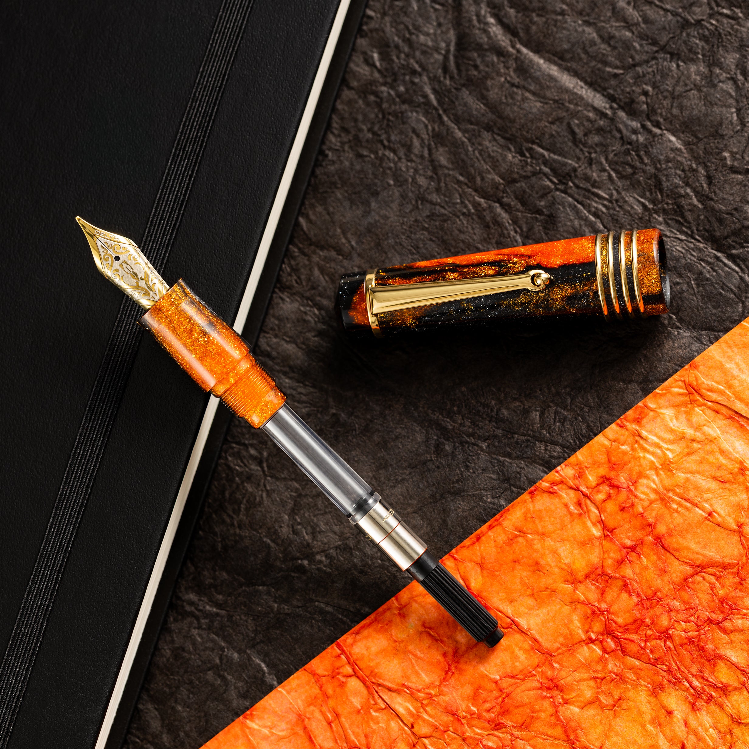 Delta DV Original Fountain Pen - Glow Up Oro - Gold Trim - Stainless Steel Nib (Mid Size)-Pen Boutique Ltd