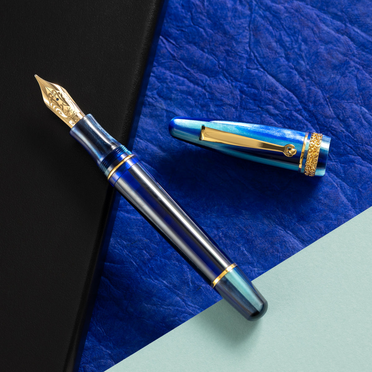 Maiora Limited Edition Fountain Pen - Agua de Mar (Sea Blue) - Gold Trim - 14K Gold Nib - Pen Boutique Ltd