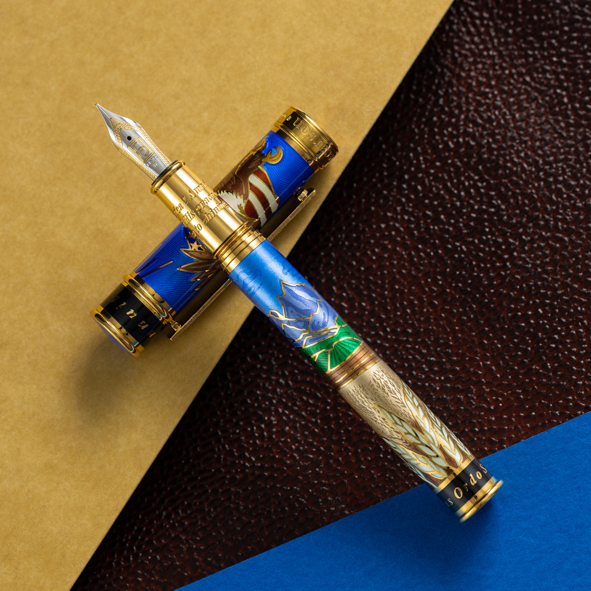 David Oscarson America The Beautiful Fountain Pen - Sapphire - Gold Trim (Limited Edition) - Pen Boutique Ltd