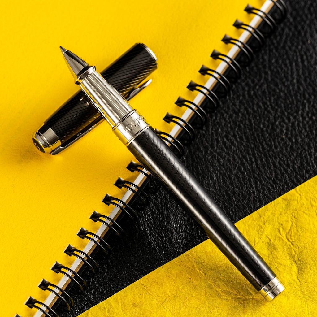 S T Dupont Line D Rollerball Pen - Eternity - Mane Guilloche Black - Palladium Trim (Large) - Pen Boutique Ltd