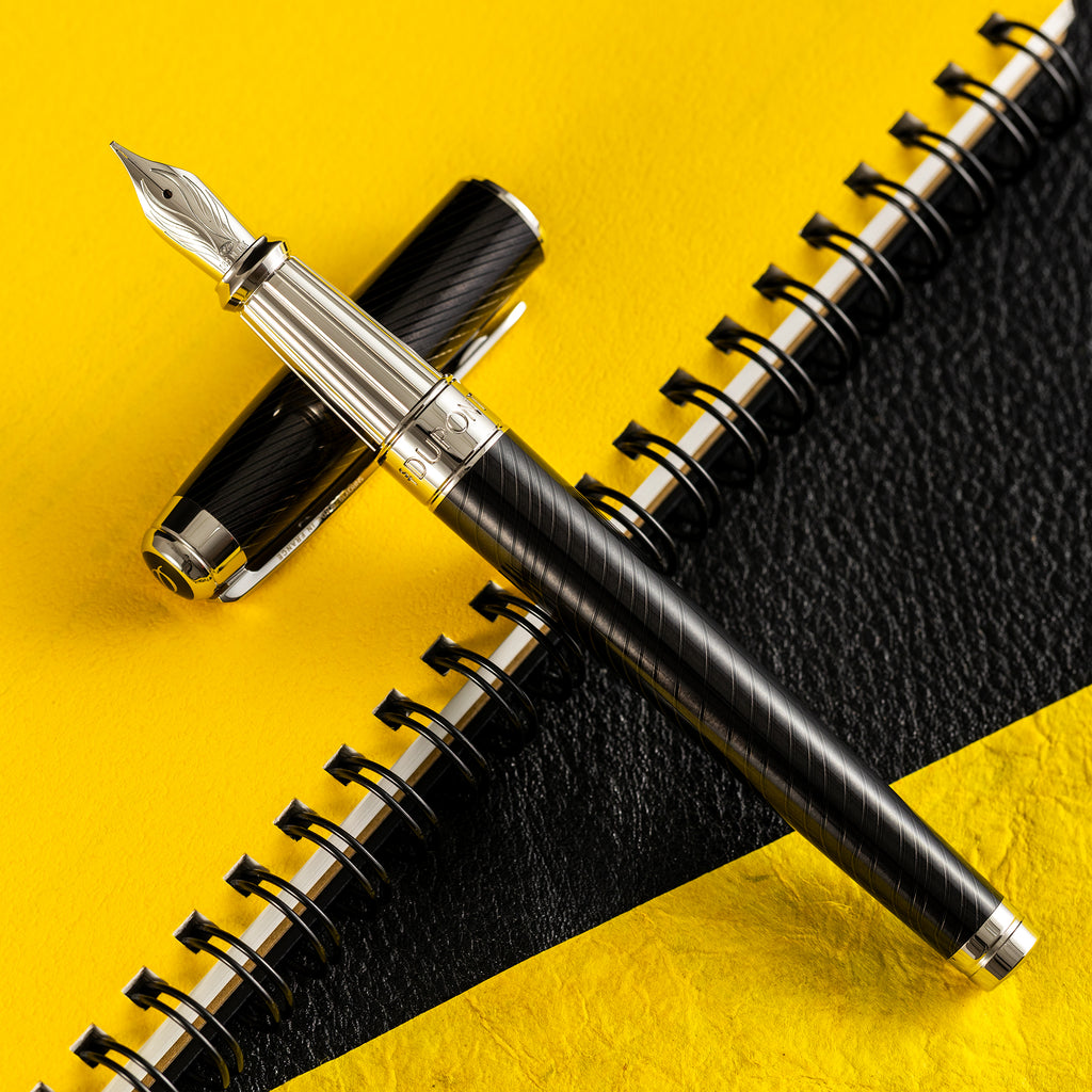 S T Dupont Line D Fountain Pen - Eternity - Mane Guilloche Black - Palladium Trim (Large) - Pen Boutique Ltd