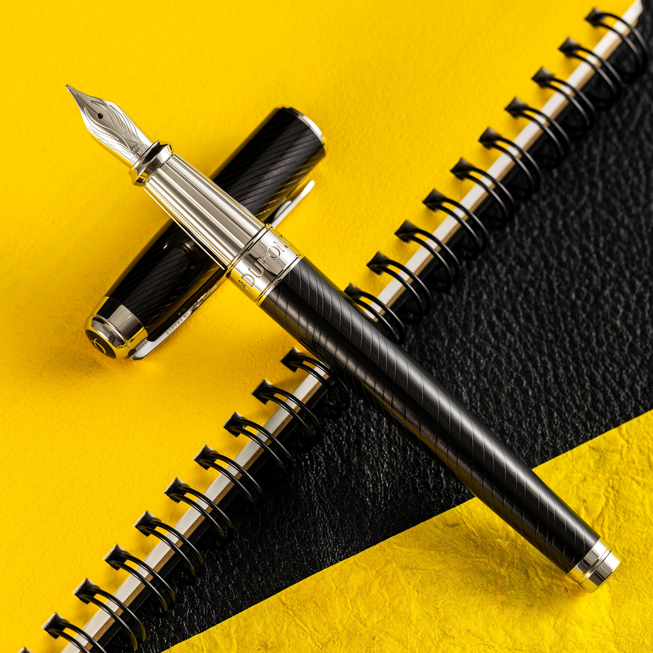 S T Dupont Line D Fountain Pen - Eternity - Mane Guilloche Black - Palladium Trim (Large) - Pen Boutique Ltd