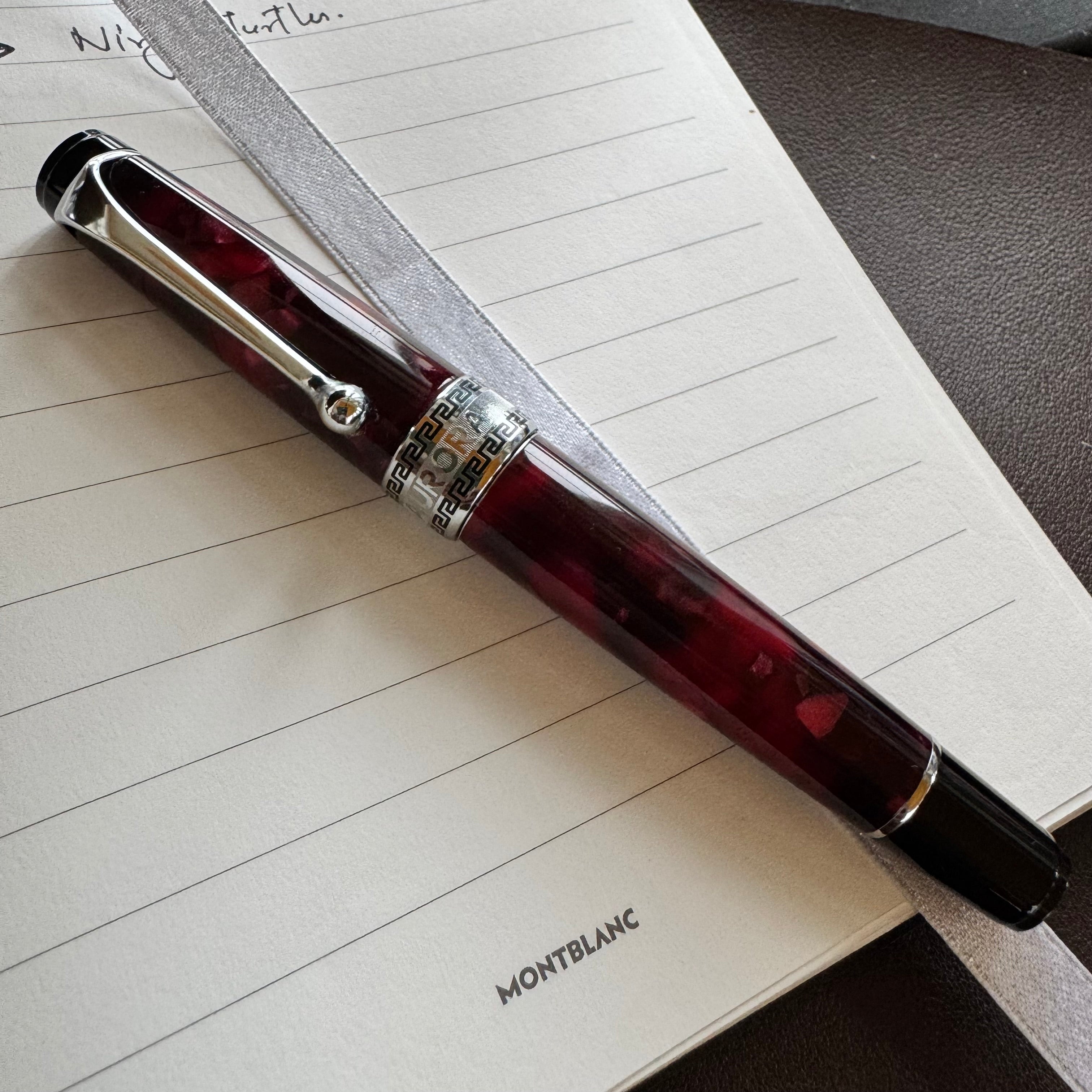 Aurora Optima Auroloide Fountain Pen - Burgundy - Silver Trim - Pen Boutique Ltd