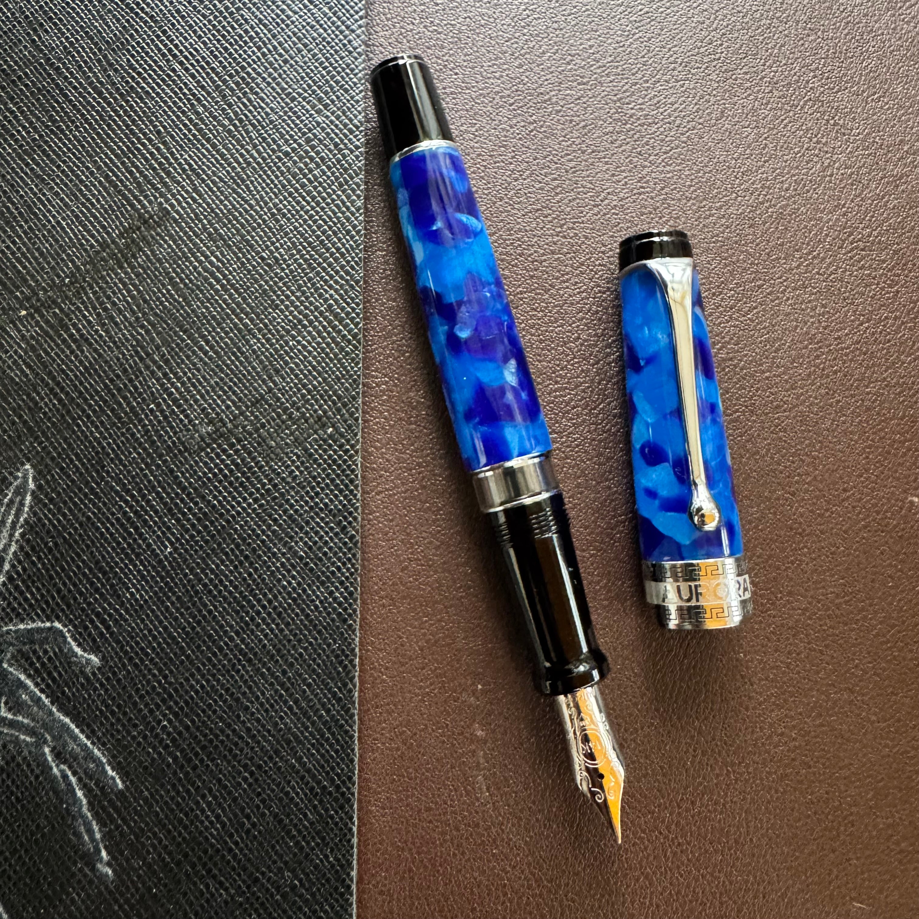 Aurora Optima Auroloide Fountain Pen - Blue - Silver Trim - Pen Boutique Ltd