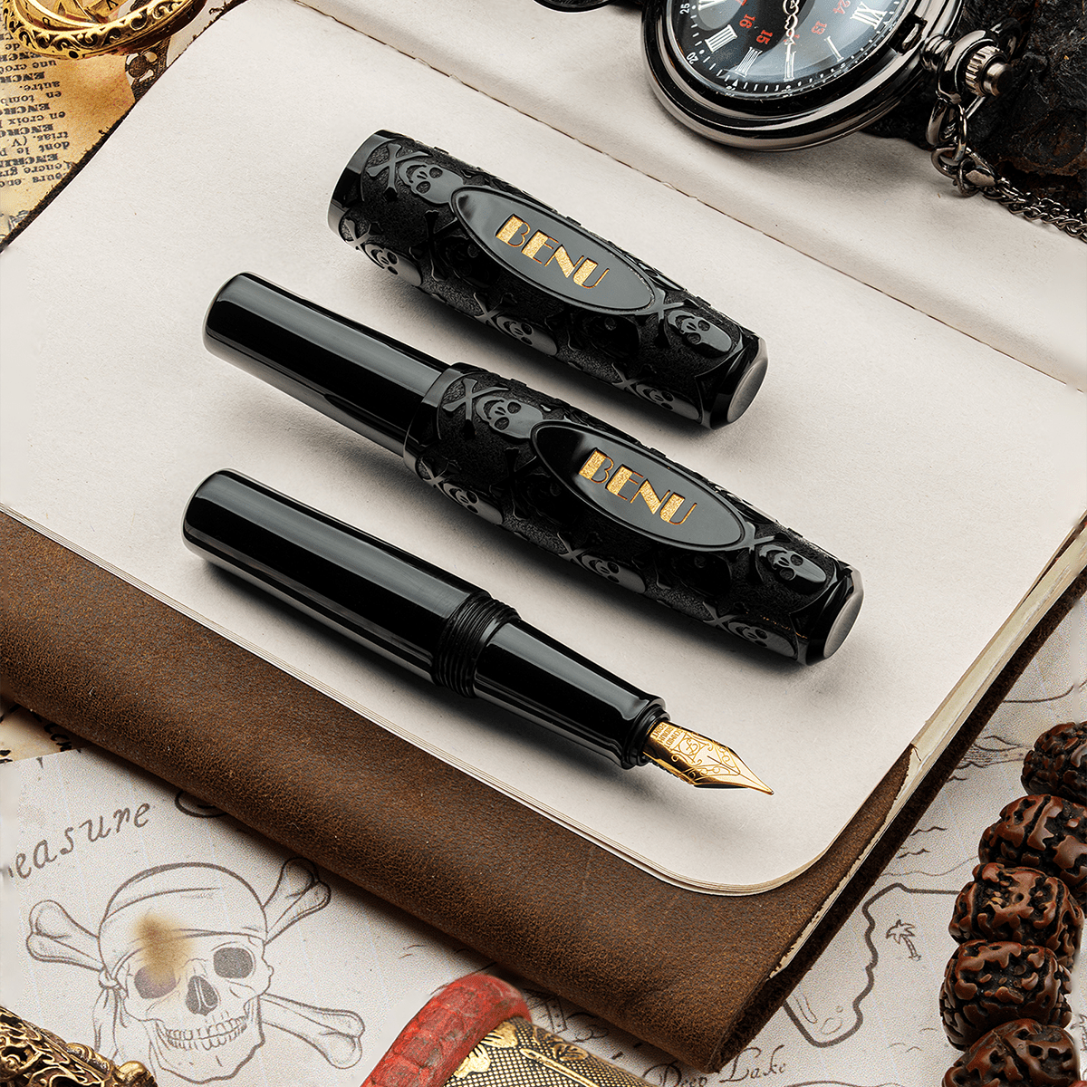 Benu Pixie Fountain Pen - Black Jolly Roger - Pen Boutique Ltd