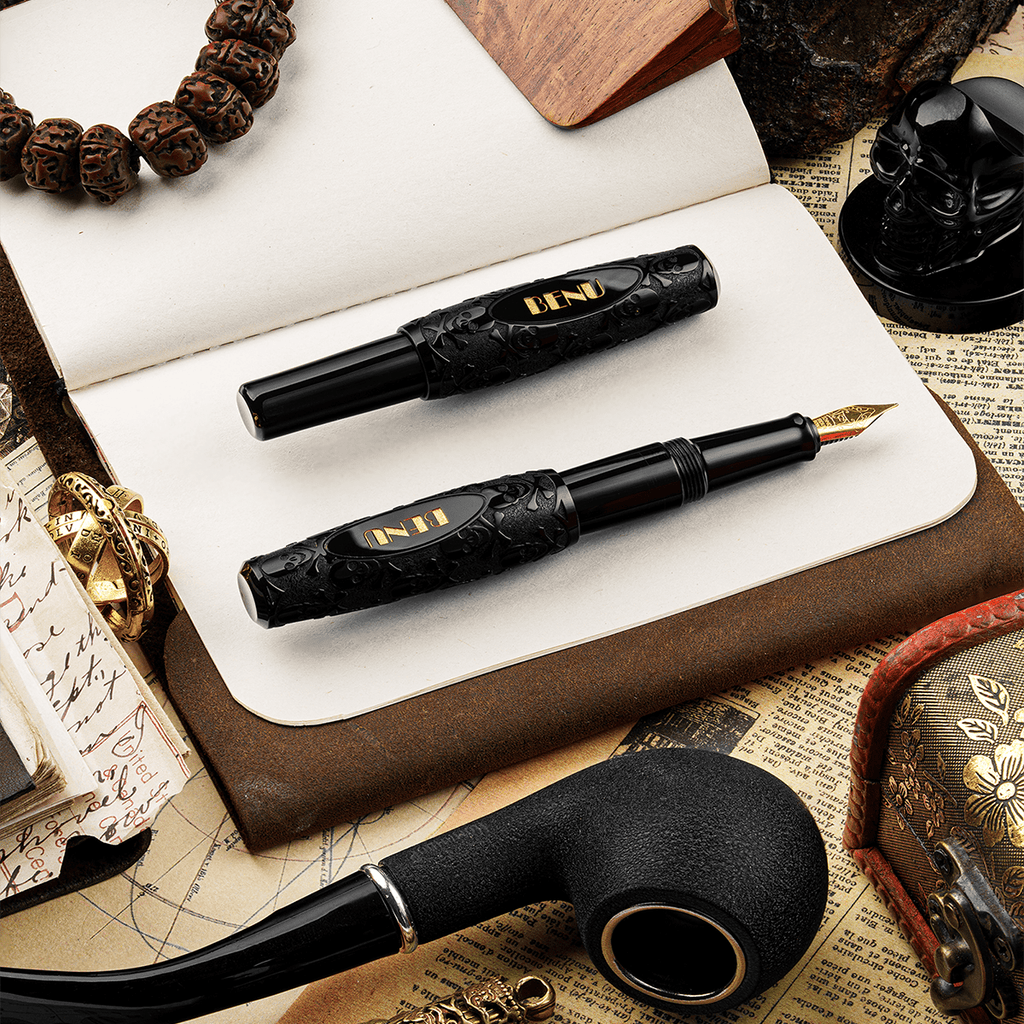Benu Pixie Fountain Pen - Black Jolly Roger - Pen Boutique Ltd