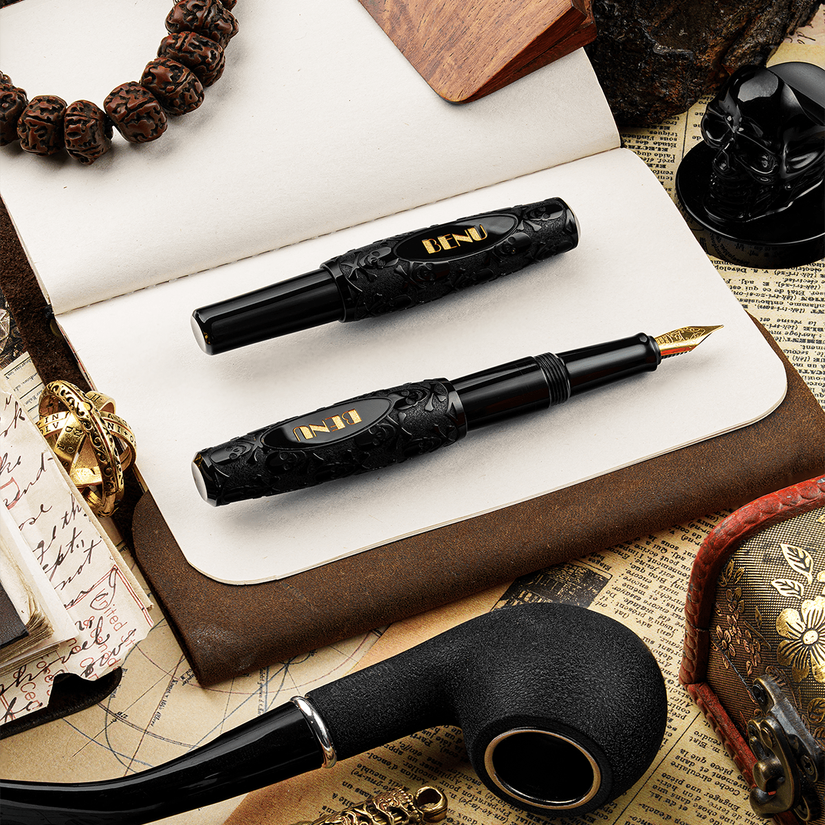 Benu Pixie Fountain Pen - Black Jolly Roger - Pen Boutique Ltd