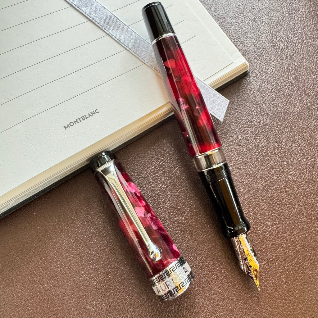 Aurora Optima Auroloide Fountain Pen - Burgundy - Silver Trim - Pen Boutique Ltd