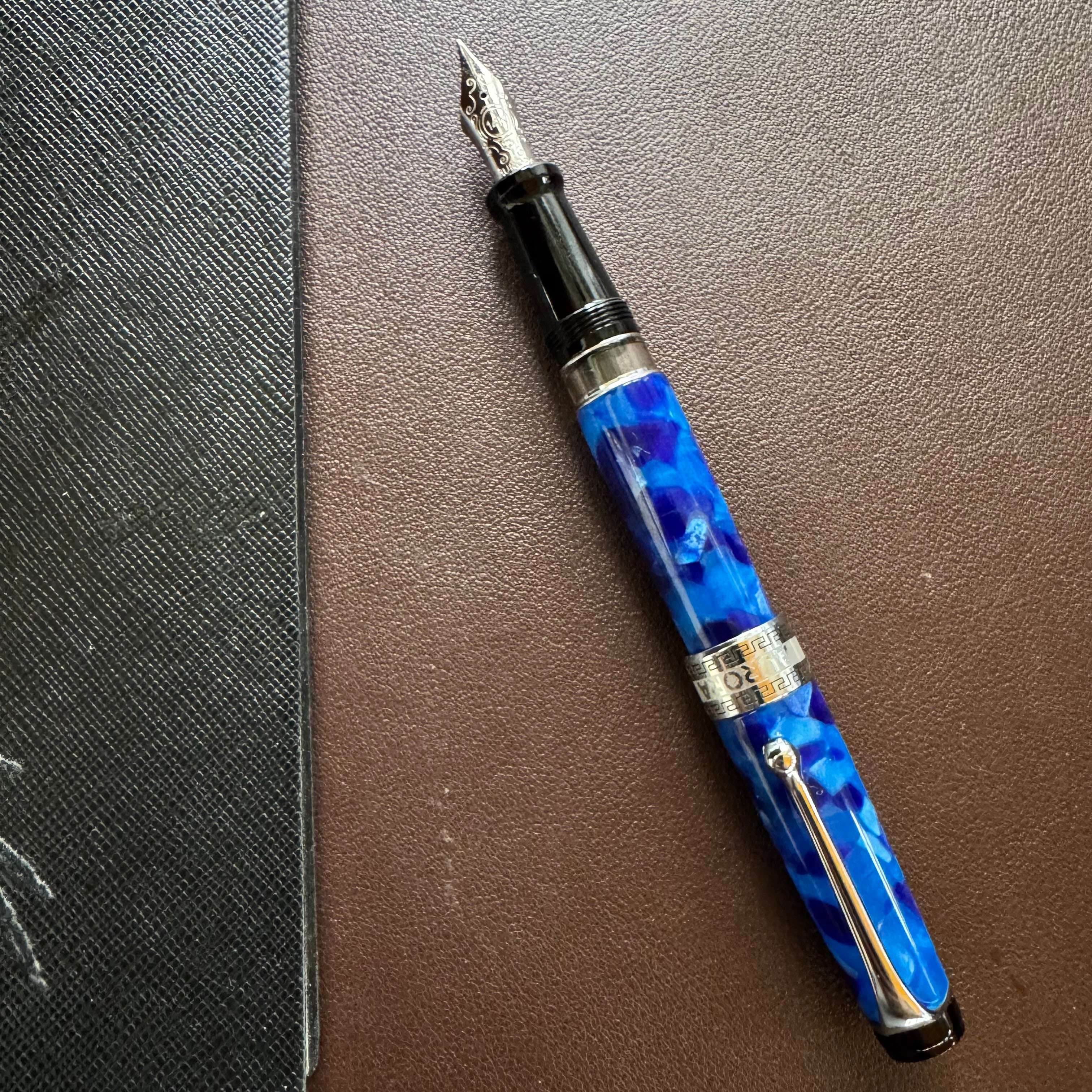 Aurora Optima Auroloide Fountain Pen - Blue - Silver Trim - Pen Boutique Ltd