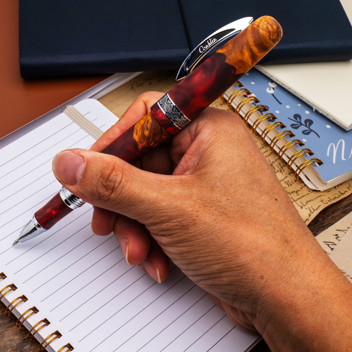 Conklin 1898 Collection Rollerball Pen - Spectra Burgundy Fusion - Chrome Trim (Limited Edition) - Pen Boutique Ltd