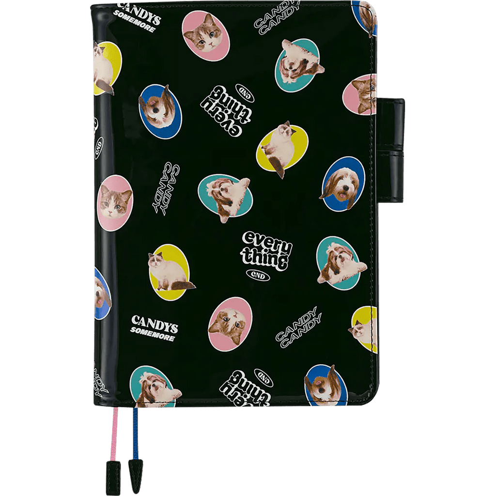 Hobonichi English Book & Cover - Candy Stripper: Random Dog & Cat (Black) - A5 (January Start) - Pen Boutique Ltd