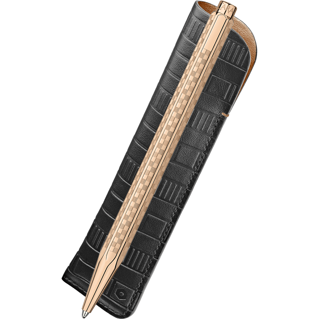 Caran d'Ache Ecridor Gift Set - Rose Gold Damier Ballpoint Pen & Leather Case (Special Edition) - Pen Boutique Ltd