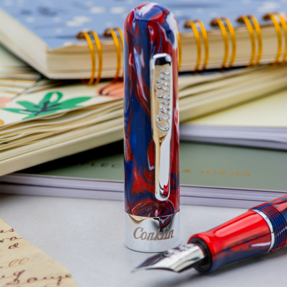 Conklin Mark Twain Crescent Fountain Pen - Limited Edition - USA 250 - Chrome Trim