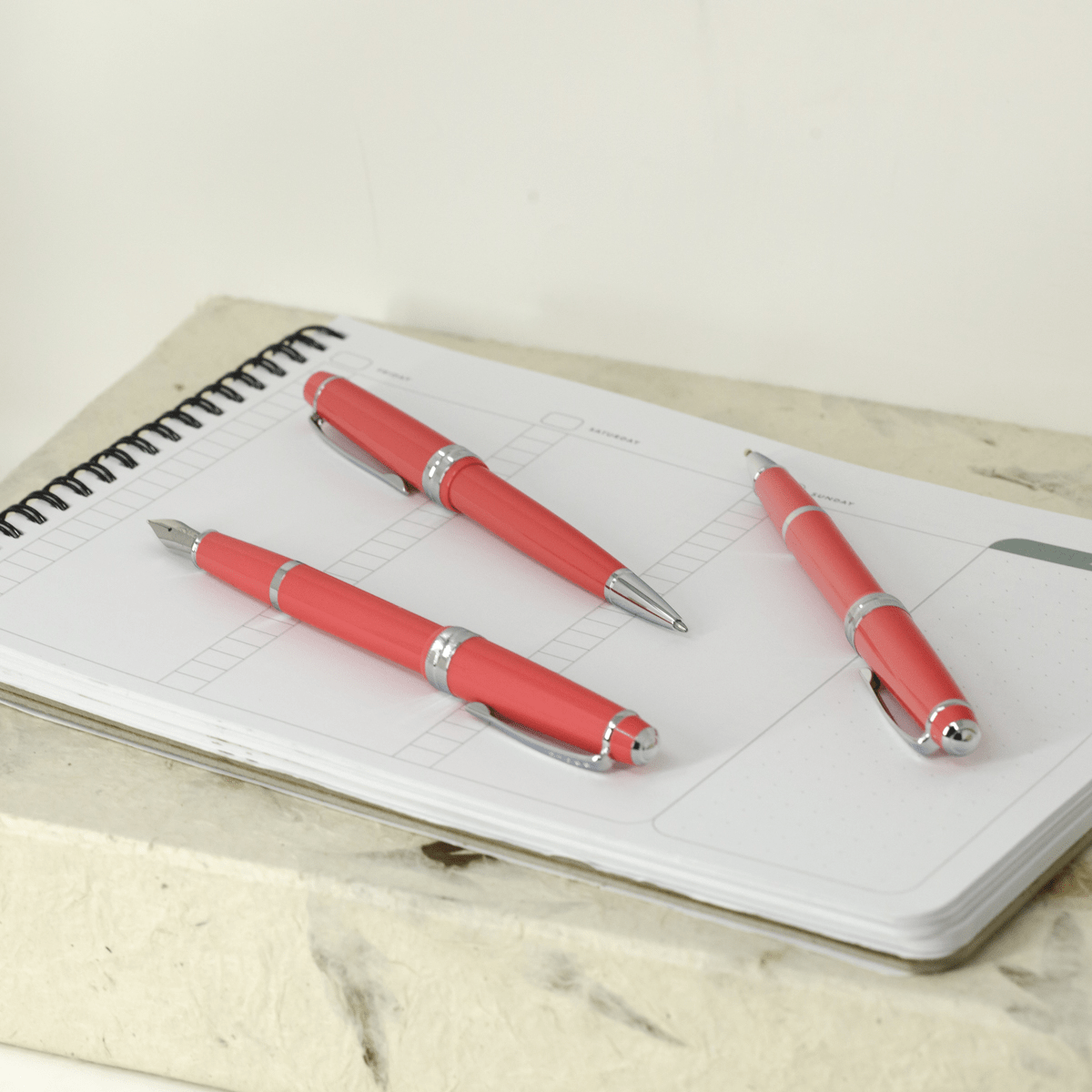 Cross Bailey Light Fountain Pen, Rollerball and Ballpoint SET - Polished Coral - Pen Boutique Ltd