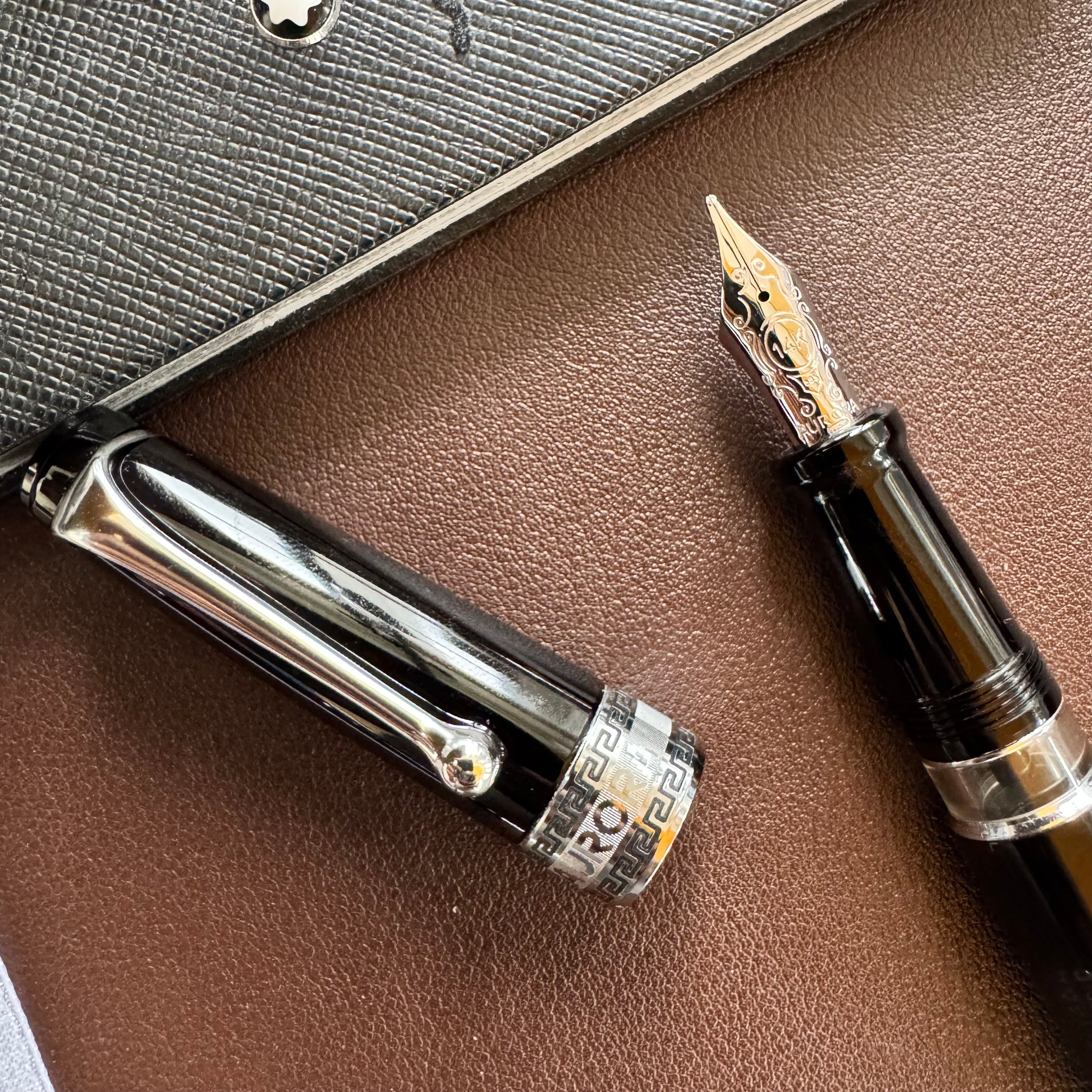 On Sale: Aurora Optima Fountain Pen - Black - Chrome Trim-Pen Boutique Ltd