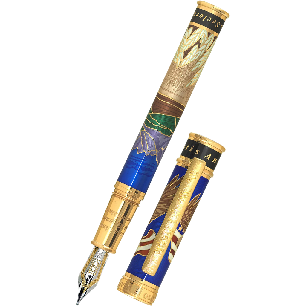 David Oscarson America The Beautiful Fountain Pen - Sapphire - Gold Trim (Limited Edition) - Pen Boutique Ltd
