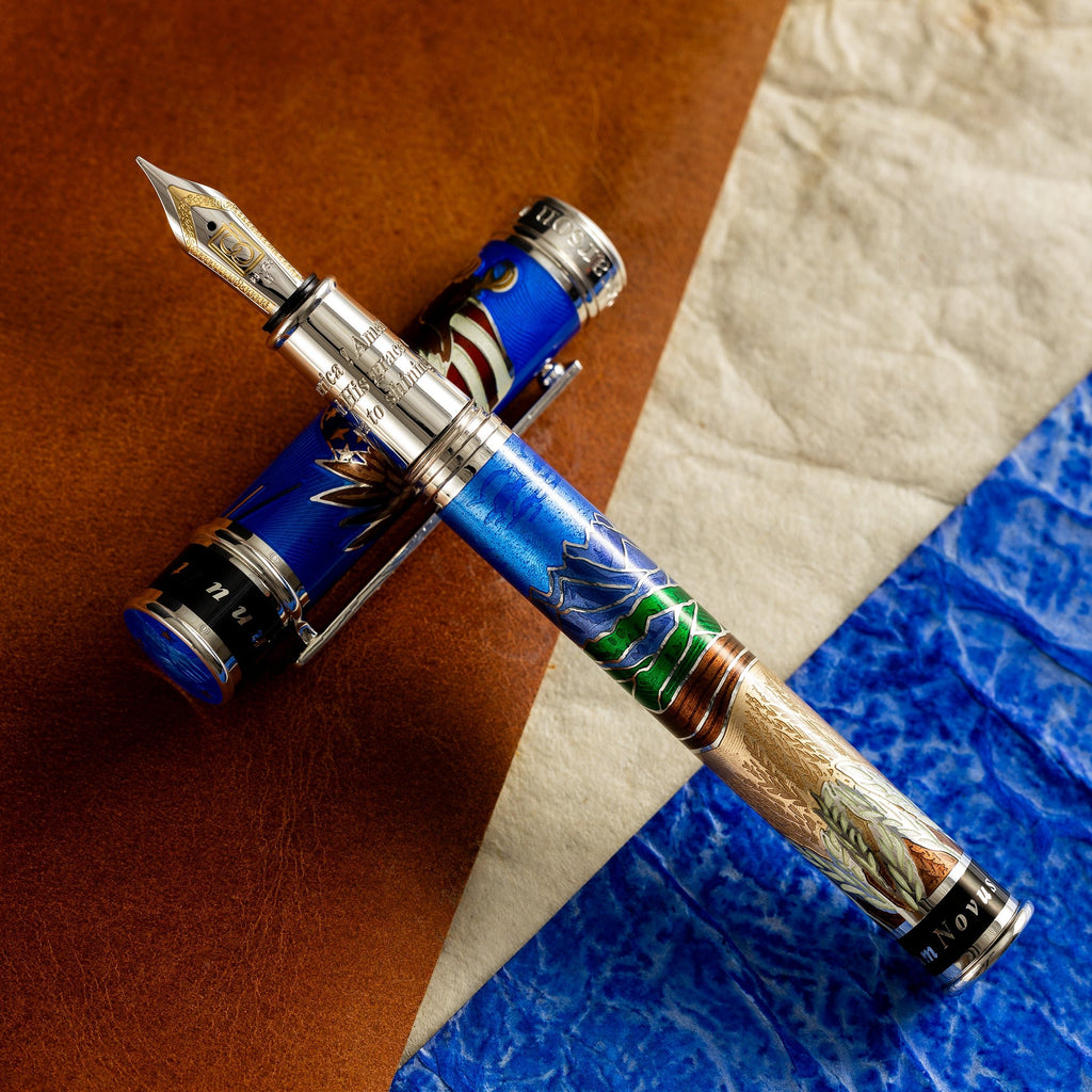 David Oscarson America The Beautiful Fountain Pen - Sapphire - Silver Trim (Limited Edition) - Pen Boutique Ltd