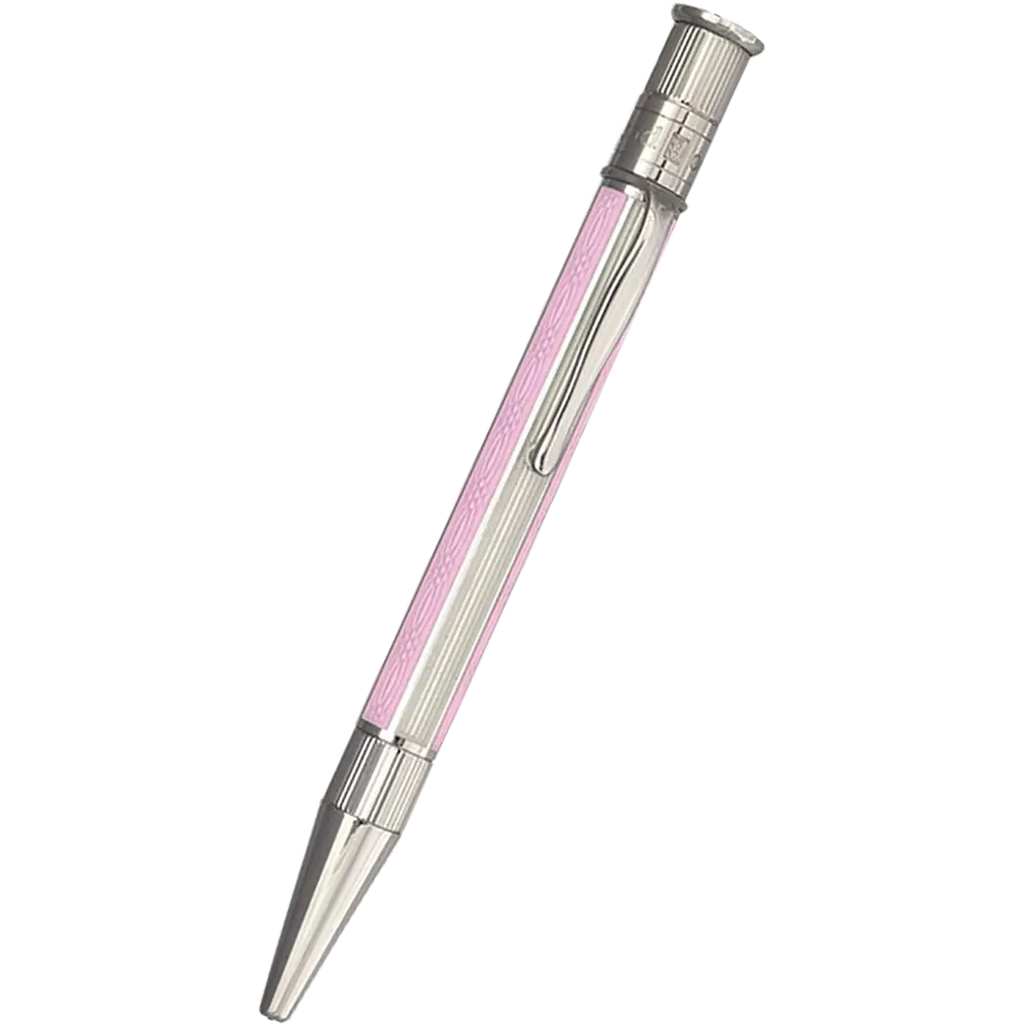 David Oscarson’s Sterling Silver Guilloche and Hard Enamel Ballpoint Pen Pink-White-Pen Boutique Ltd
