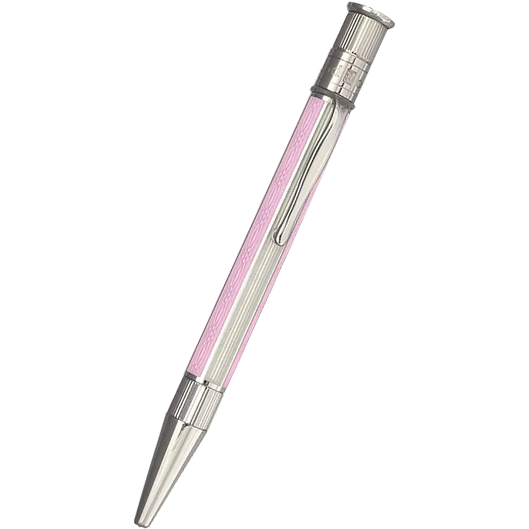 David Oscarson’s Sterling Silver Guilloche and Hard Enamel Ballpoint Pen Pink-White-Pen Boutique Ltd