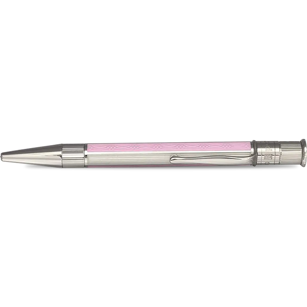 David Oscarson’s Sterling Silver Guilloche and Hard Enamel Ballpoint Pen Pink-White-Pen Boutique Ltd