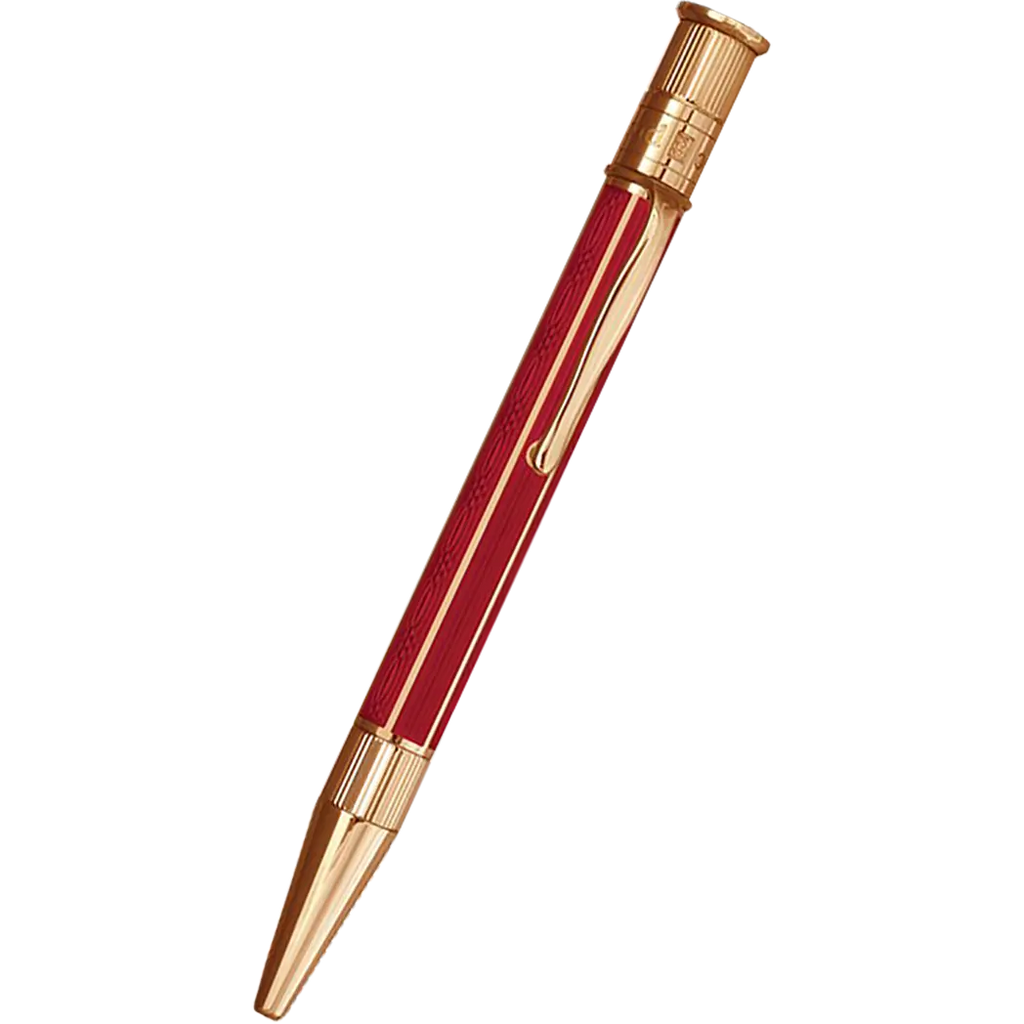 David Oscarson’s Sterling Silver Guilloche and Hard Enamel Ballpoint Pen Ruby Red-Gold Vermei-Pen Boutique Ltd