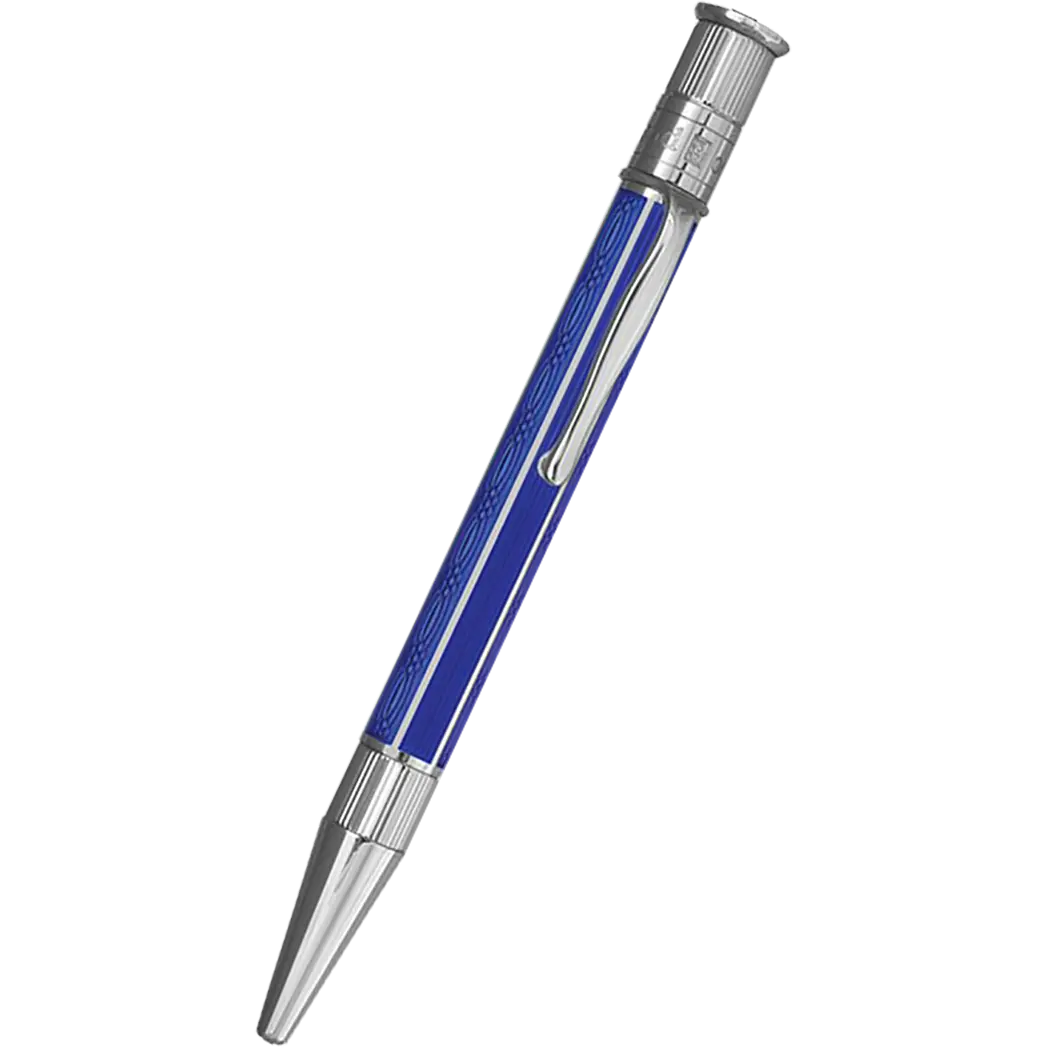 David Oscarson’s Sterling Silver Guilloche and Hard Enamel Ballpoint Pen Sapphire Blue-Pen Boutique Ltd