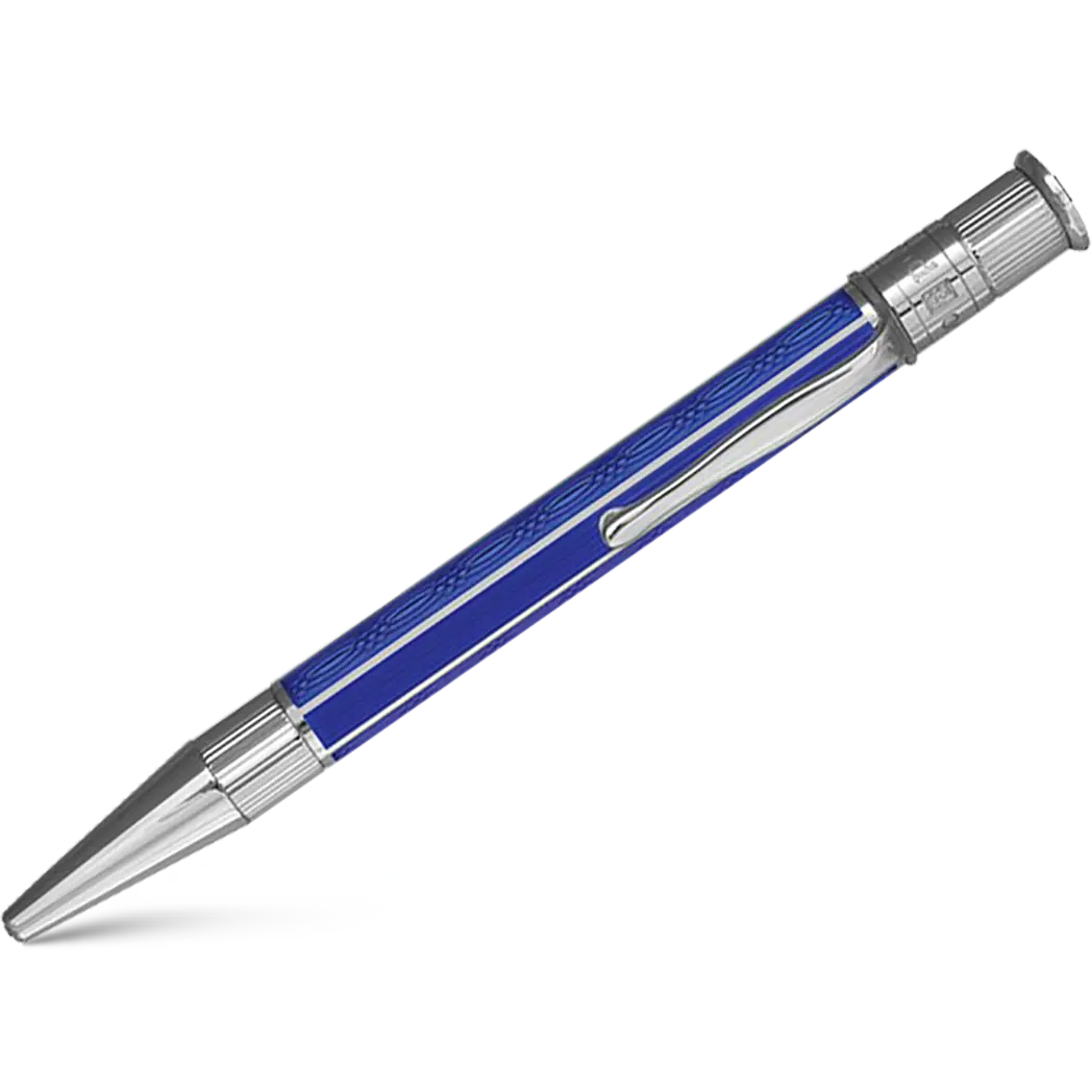 David Oscarson’s Sterling Silver Guilloche and Hard Enamel Ballpoint Pen Sapphire Blue-Pen Boutique Ltd