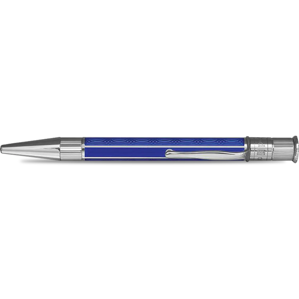 David Oscarson’s Sterling Silver Guilloche and Hard Enamel Ballpoint Pen Sapphire Blue-Pen Boutique Ltd