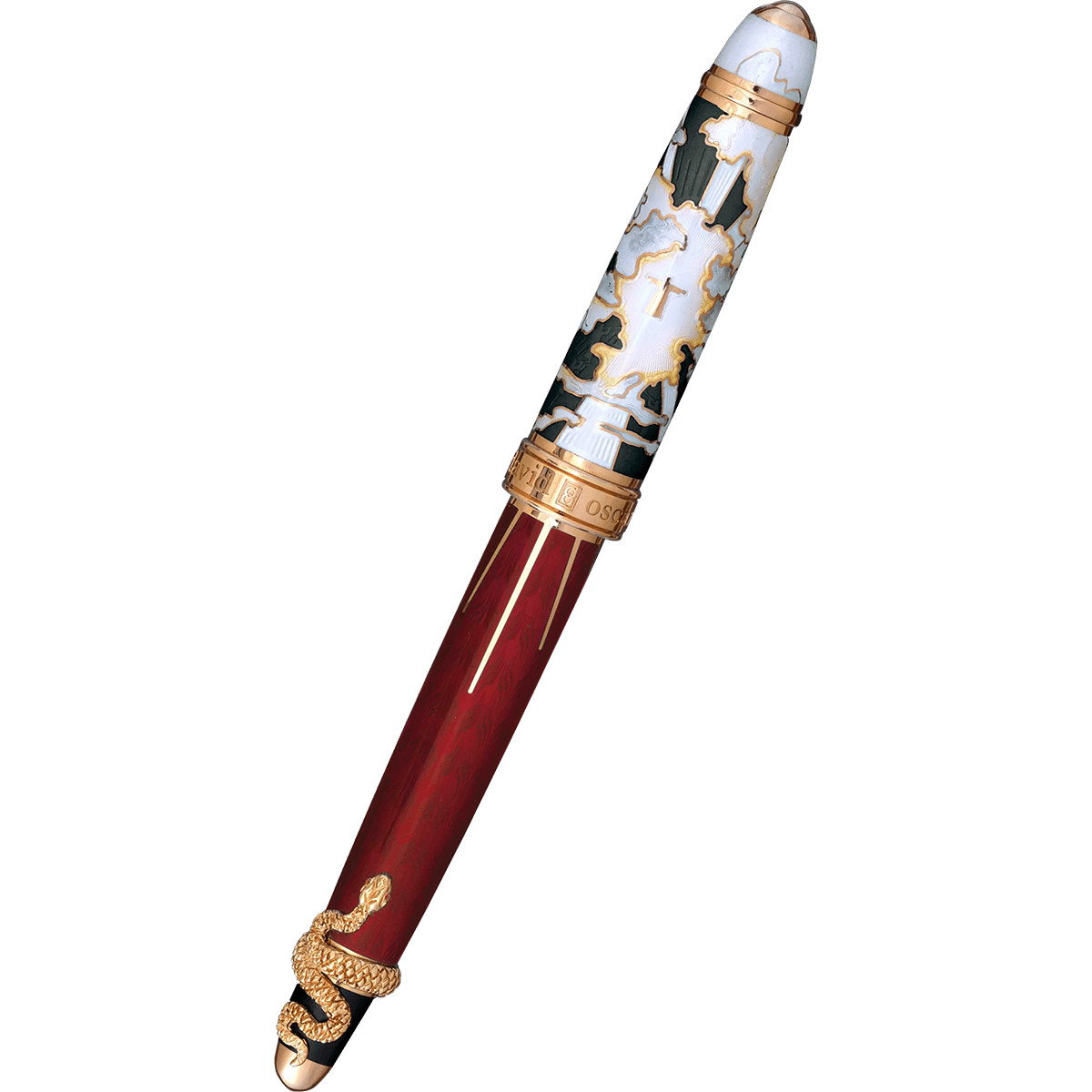 David Oscarson Deus Regit Rollerball Pen - Red - Gold Trim - Pen Boutique Ltd