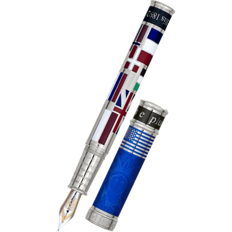 David Oscarson Ellis Island Fountain Pen - Sapphire Blue - Silver Trim - Pen Boutique Ltd