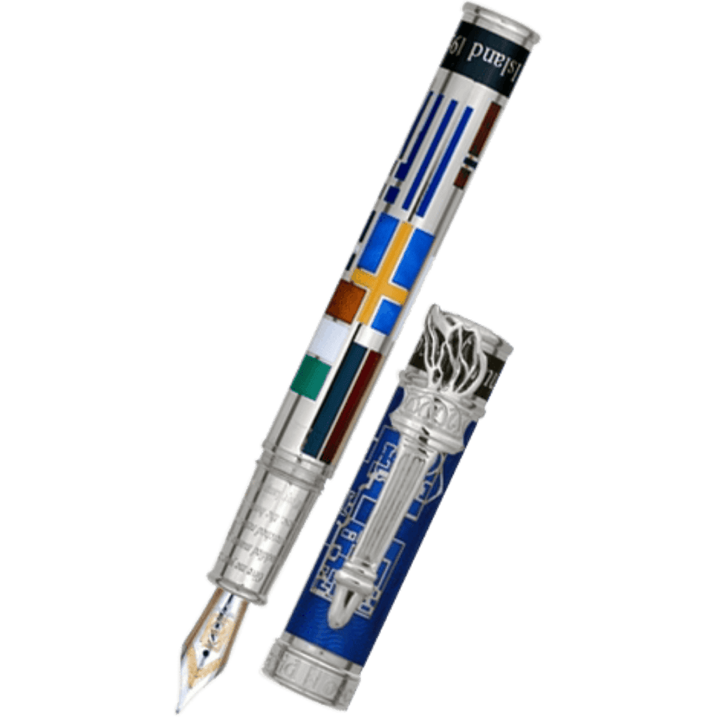 David Oscarson Ellis Island Fountain Pen - Sapphire Blue - Silver Trim - Pen Boutique Ltd