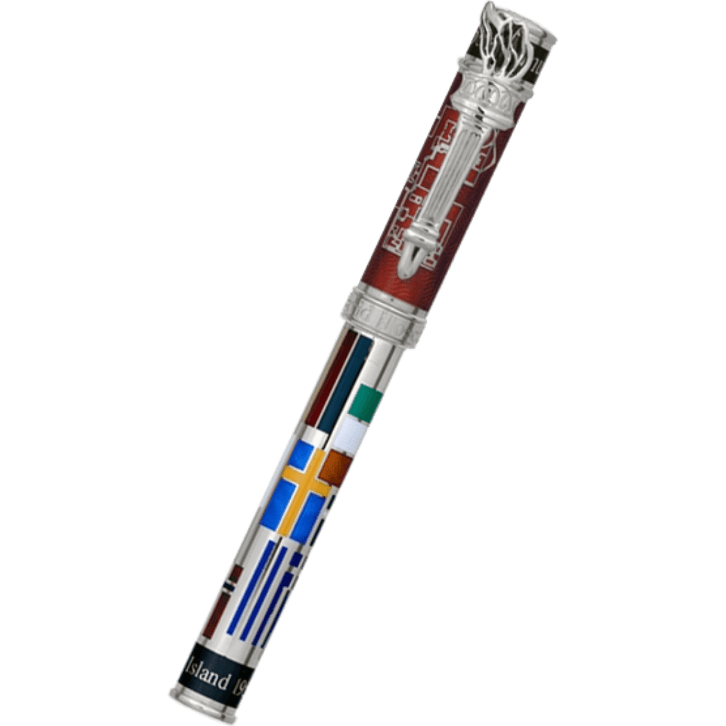 David Oscarson Ellis Island Rollerball Pen - Ruby Red - Silver Trim - Pen Boutique Ltd