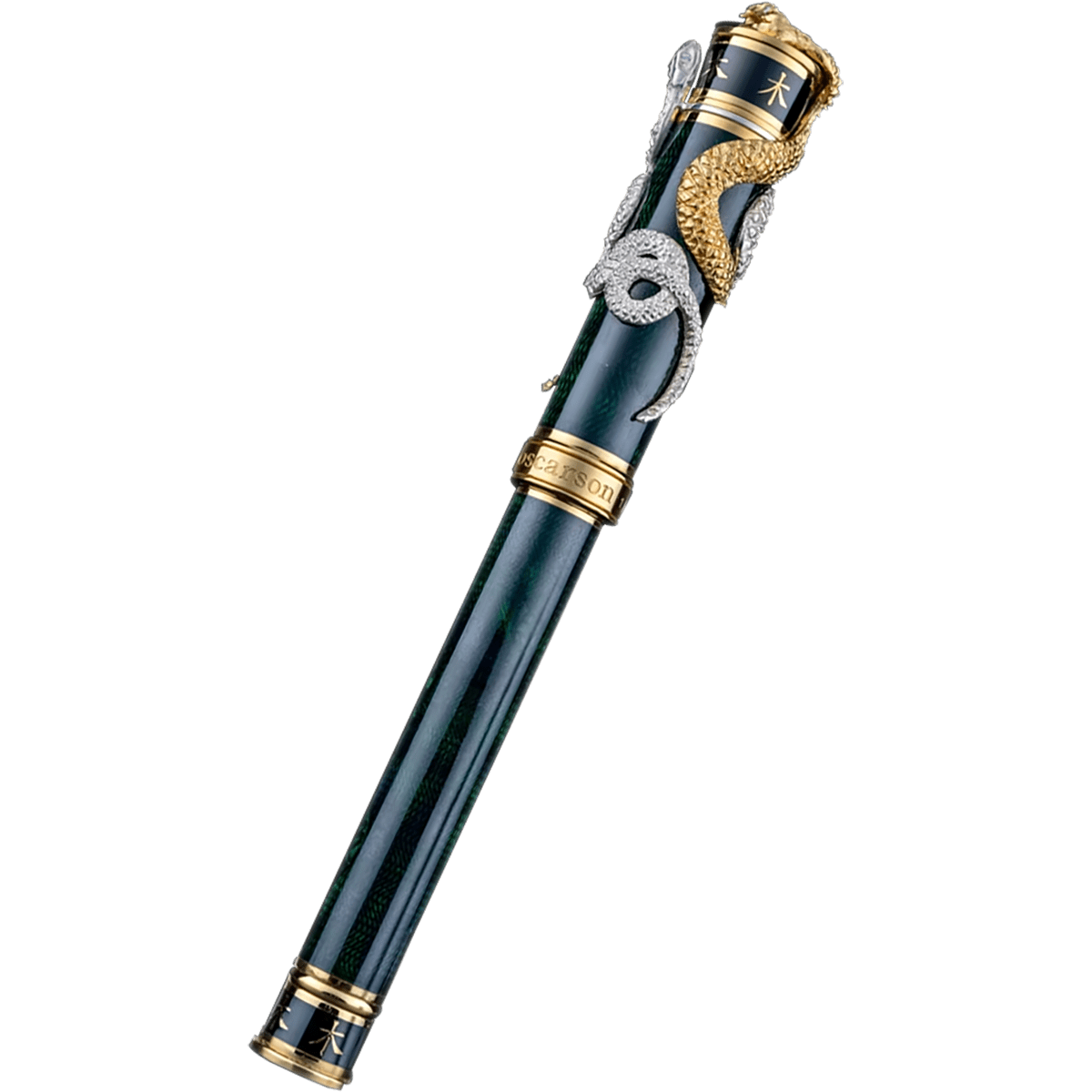 David Oscarson Green Wood Snake Rollerball Pen - Black Emerald (Limited Edition) - Pen Boutique Ltd