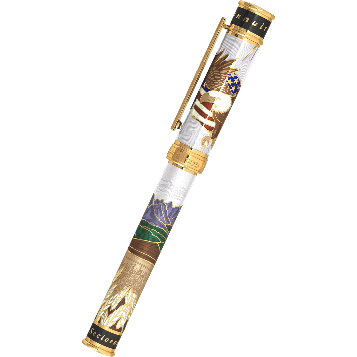 David Oscarson America The Beautiful Rollerball Pen - Alabaster - Gold Trim (Limited Edition) - Pen Boutique Ltd