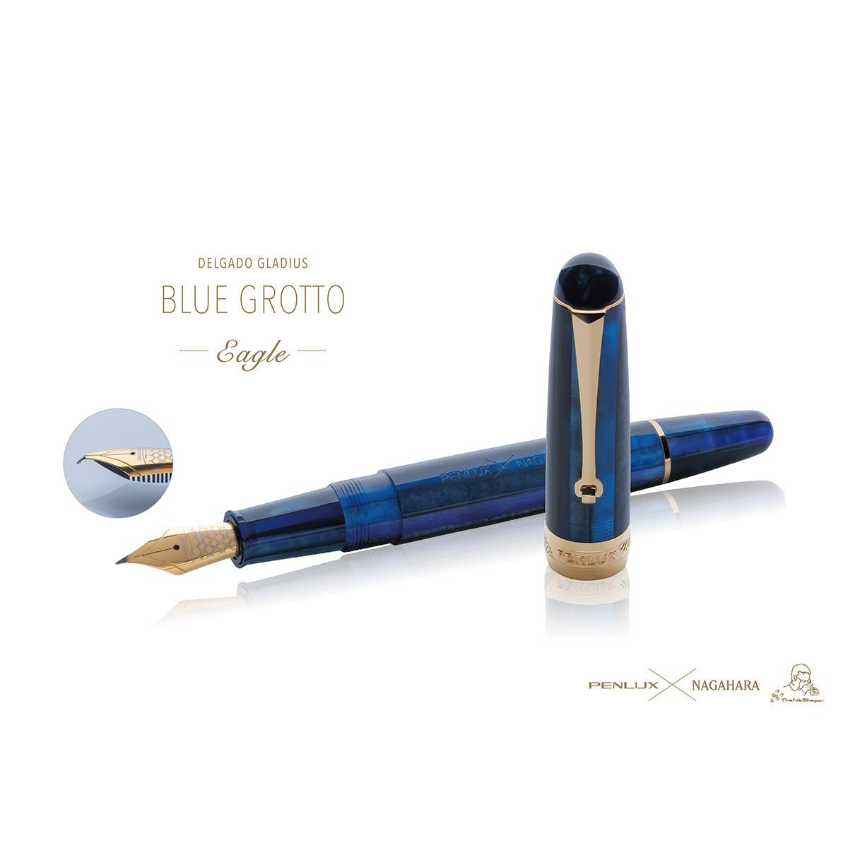 Penlux X Nagahara Masterpiece Delgado Fountain Pen - Gladius Blue Grotto - Pen Boutique Ltd