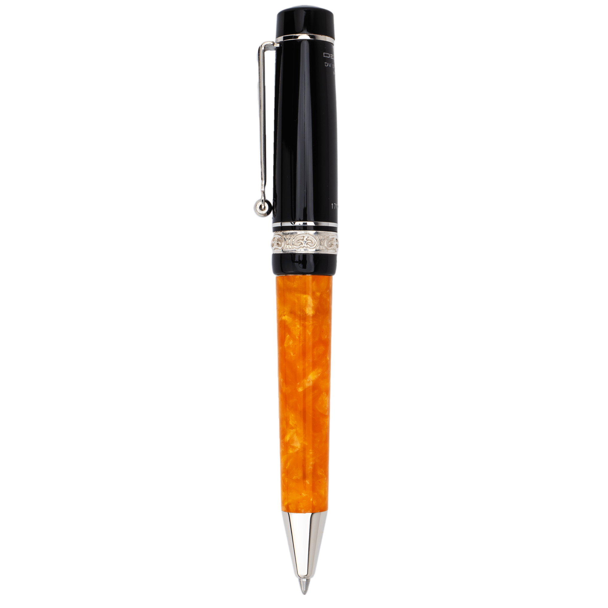Delta DV Original Mini Ballpoint Pen – Black & Orange with Palladium Trim - Pen Boutique Ltd