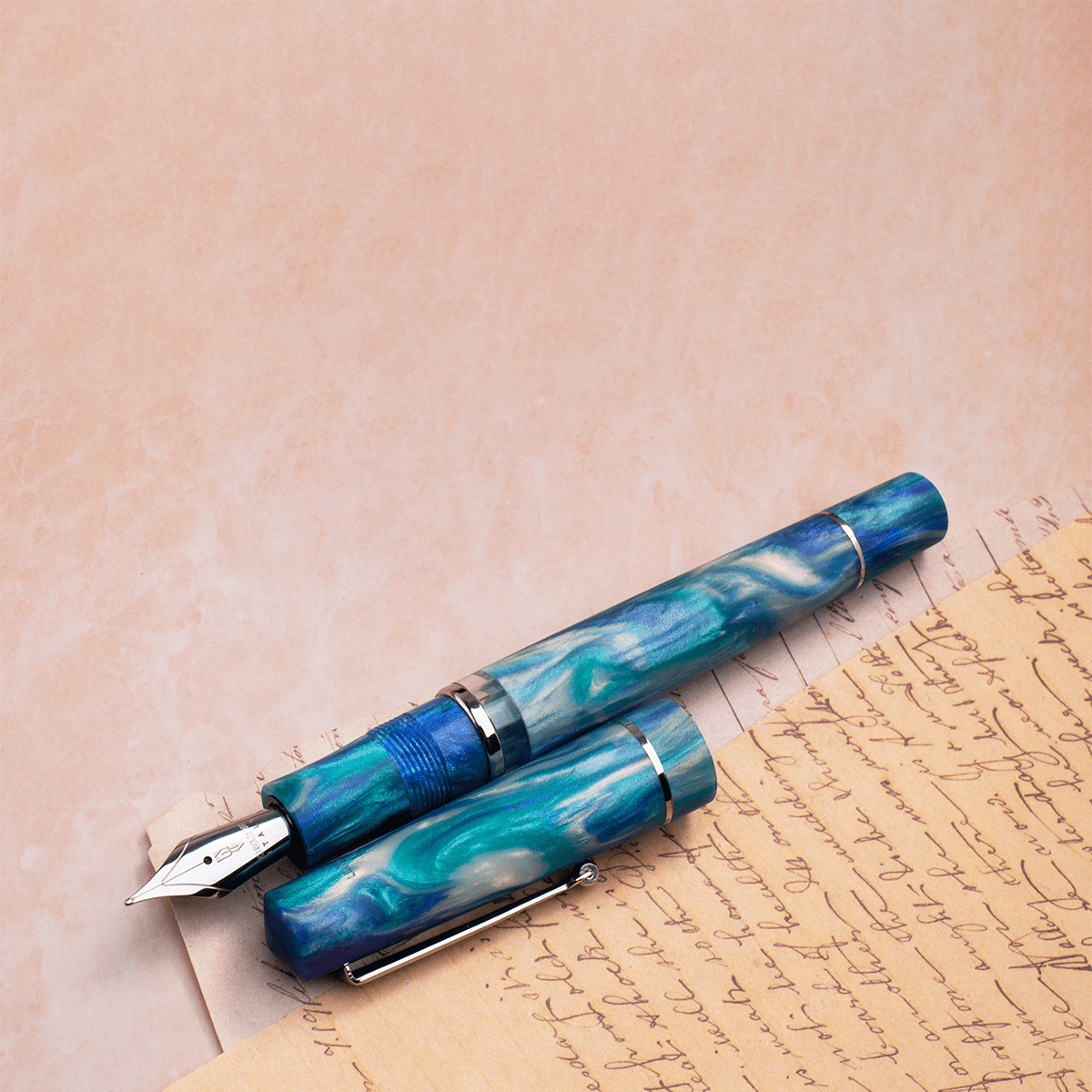 Delta Duna Fountain Pen - Reflection Pool - Chrome Trim (Limited Edition) - Pen Boutique Ltd