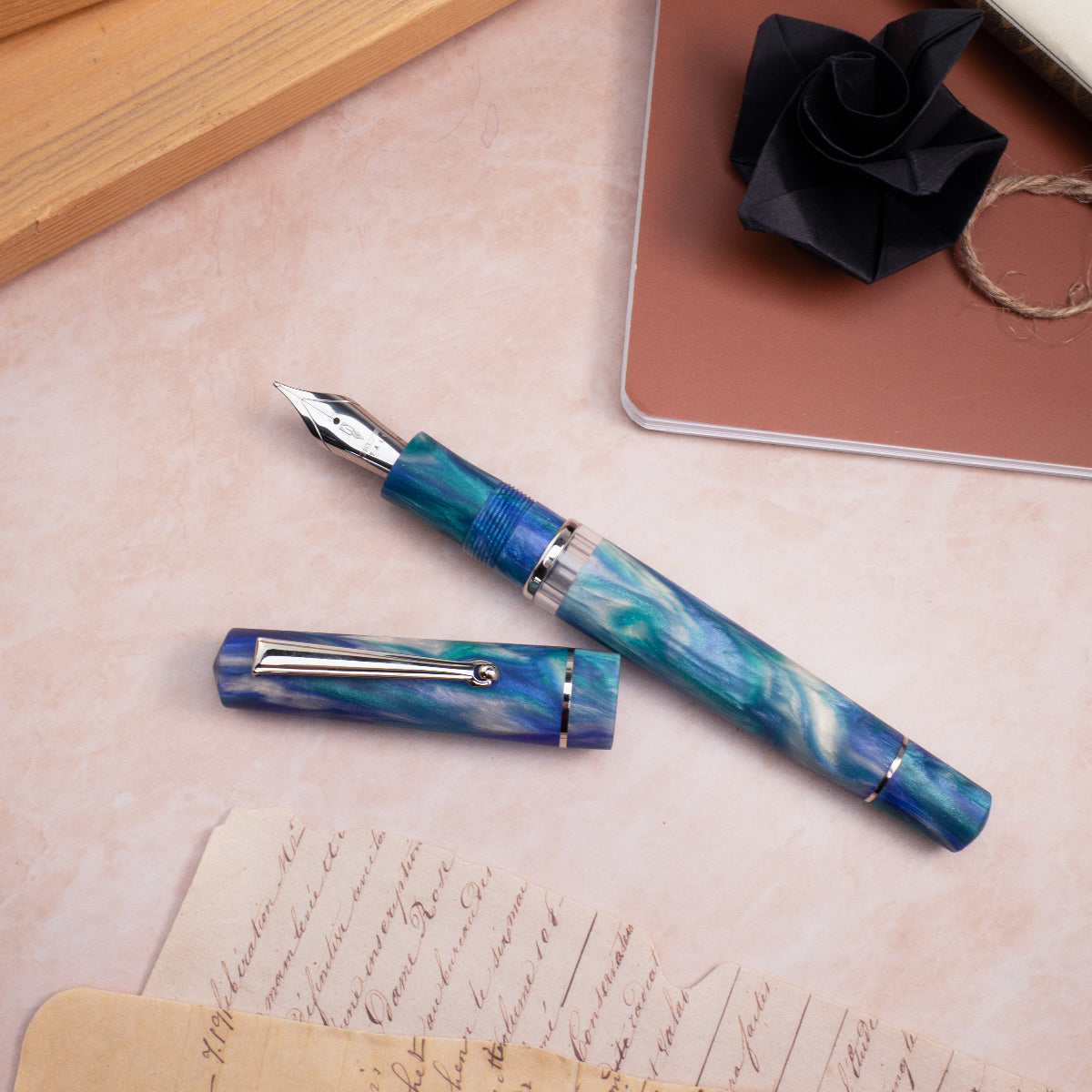 Delta Duna Fountain Pen - Reflection Pool - Chrome Trim (Limited Edition) - Pen Boutique Ltd