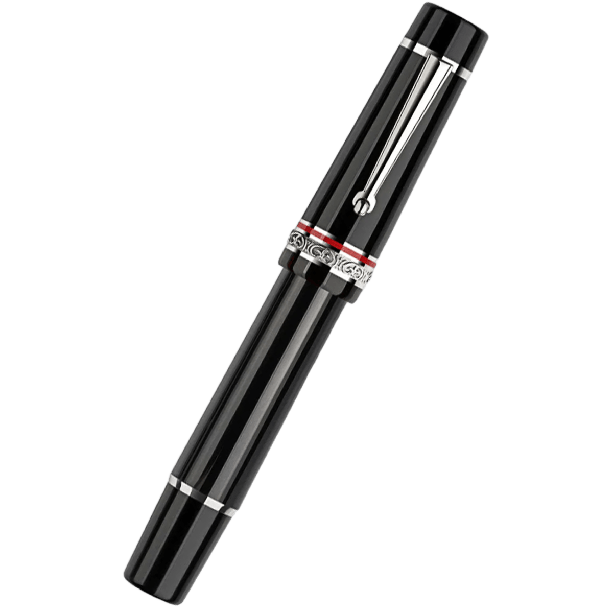 Delta Fountain Pen - DV Original - Black - Sterling Silver Trims - 14K (Oversize) - Pen Boutique Ltd