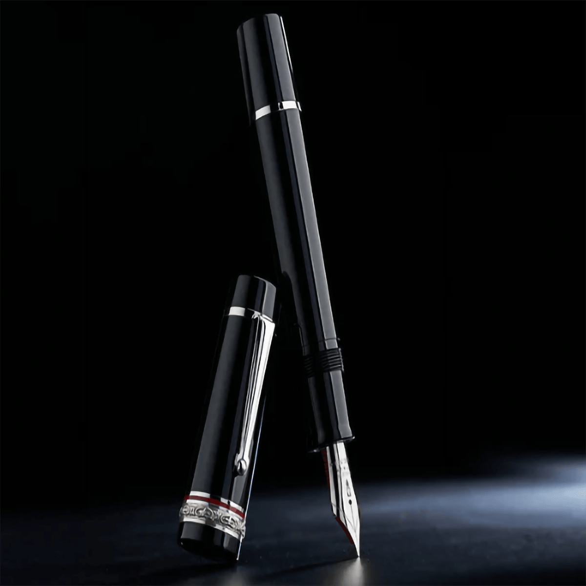 Delta Fountain Pen - DV Original - Black - Sterling Silver Trims - 14K (Oversize) - Pen Boutique Ltd